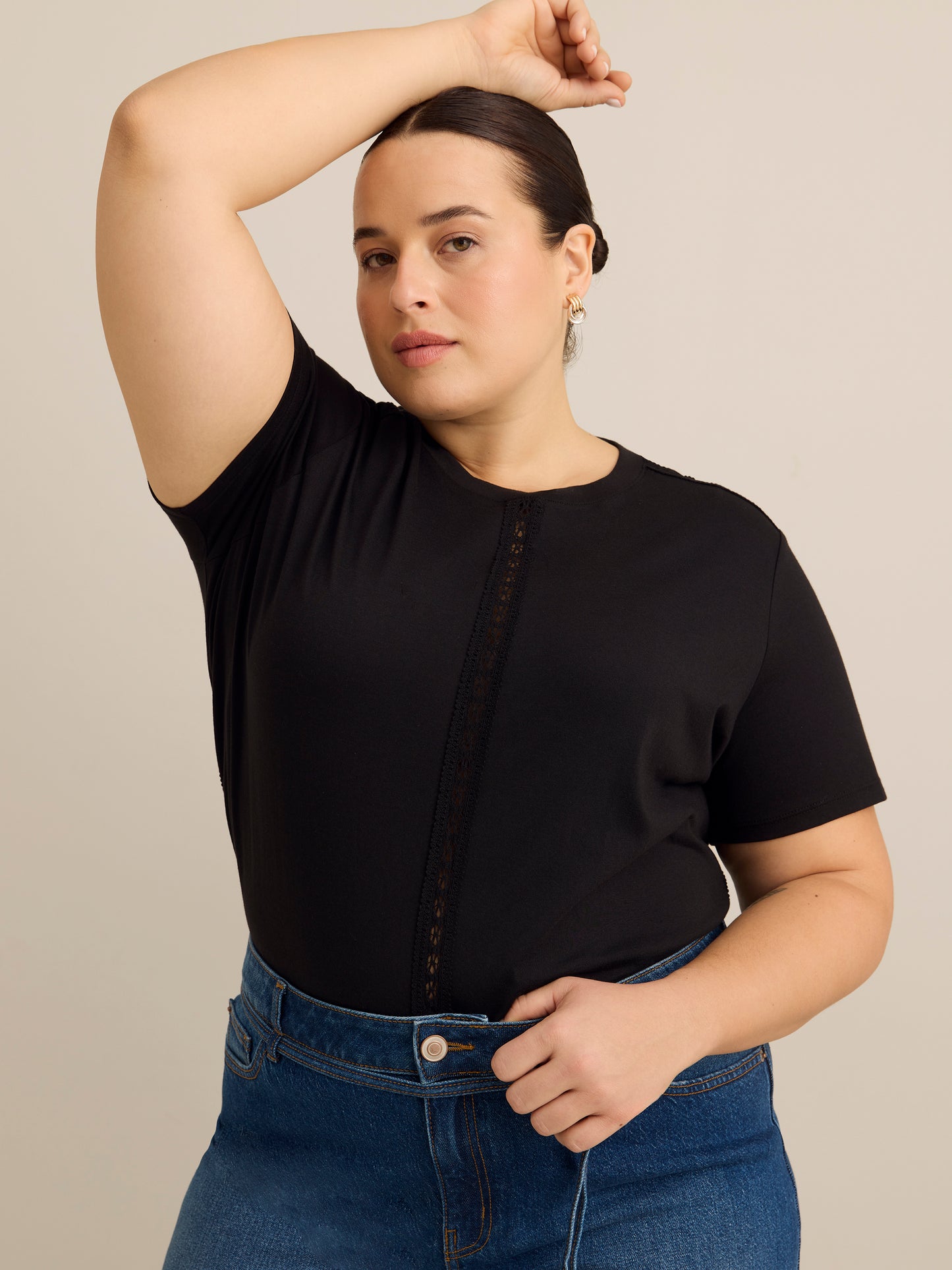 Crewneck Top with Crochet Details