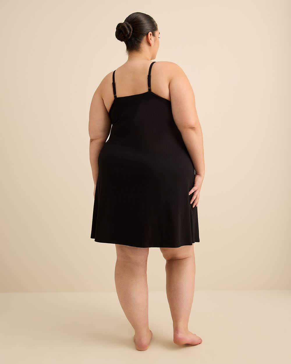 Nuisette sans manches en tricot côtelé avec dentelle - Déesse Collection