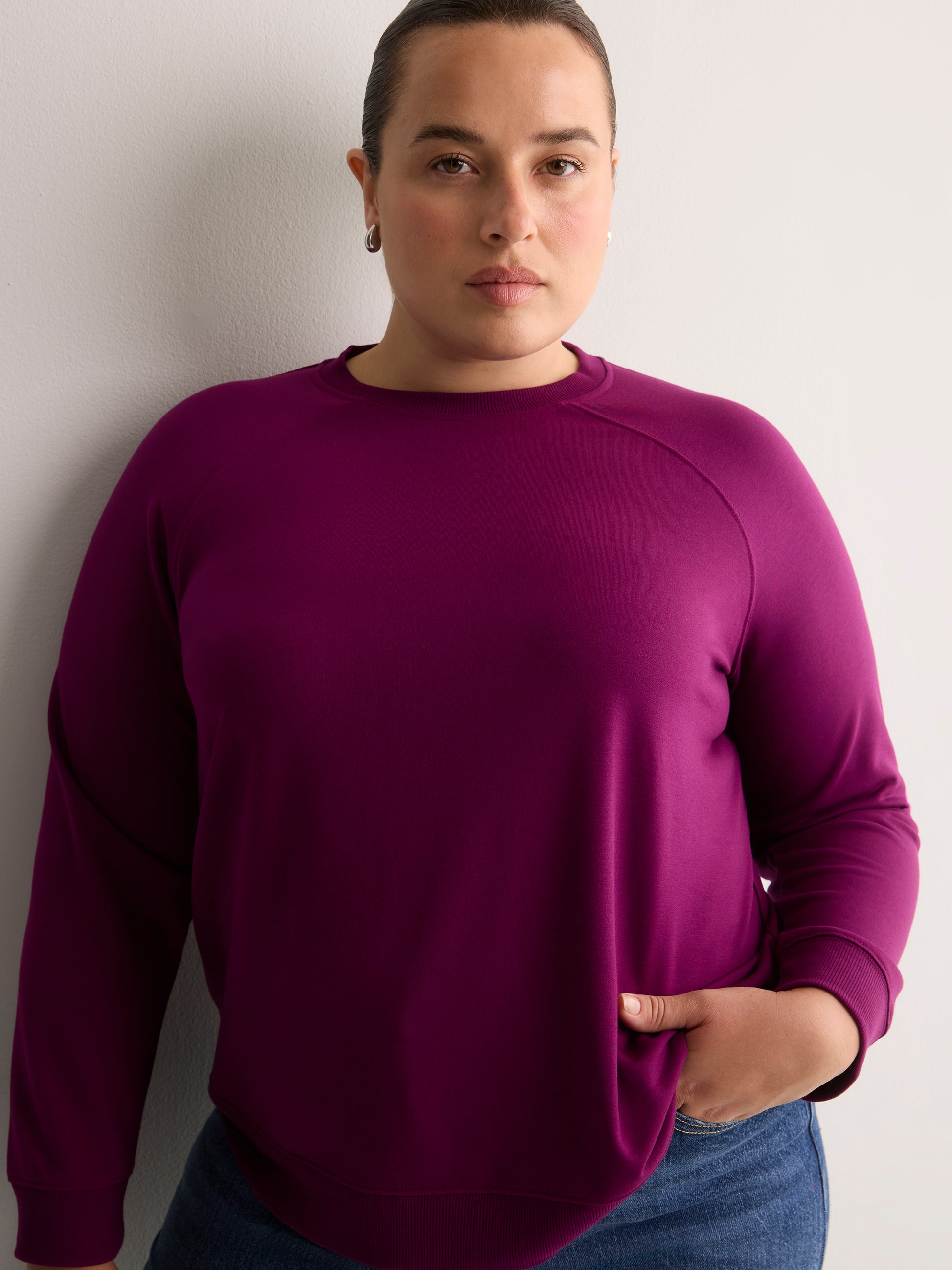 Loose French Terry Raglan-Sleeve Crew-Neck Sweatshirt