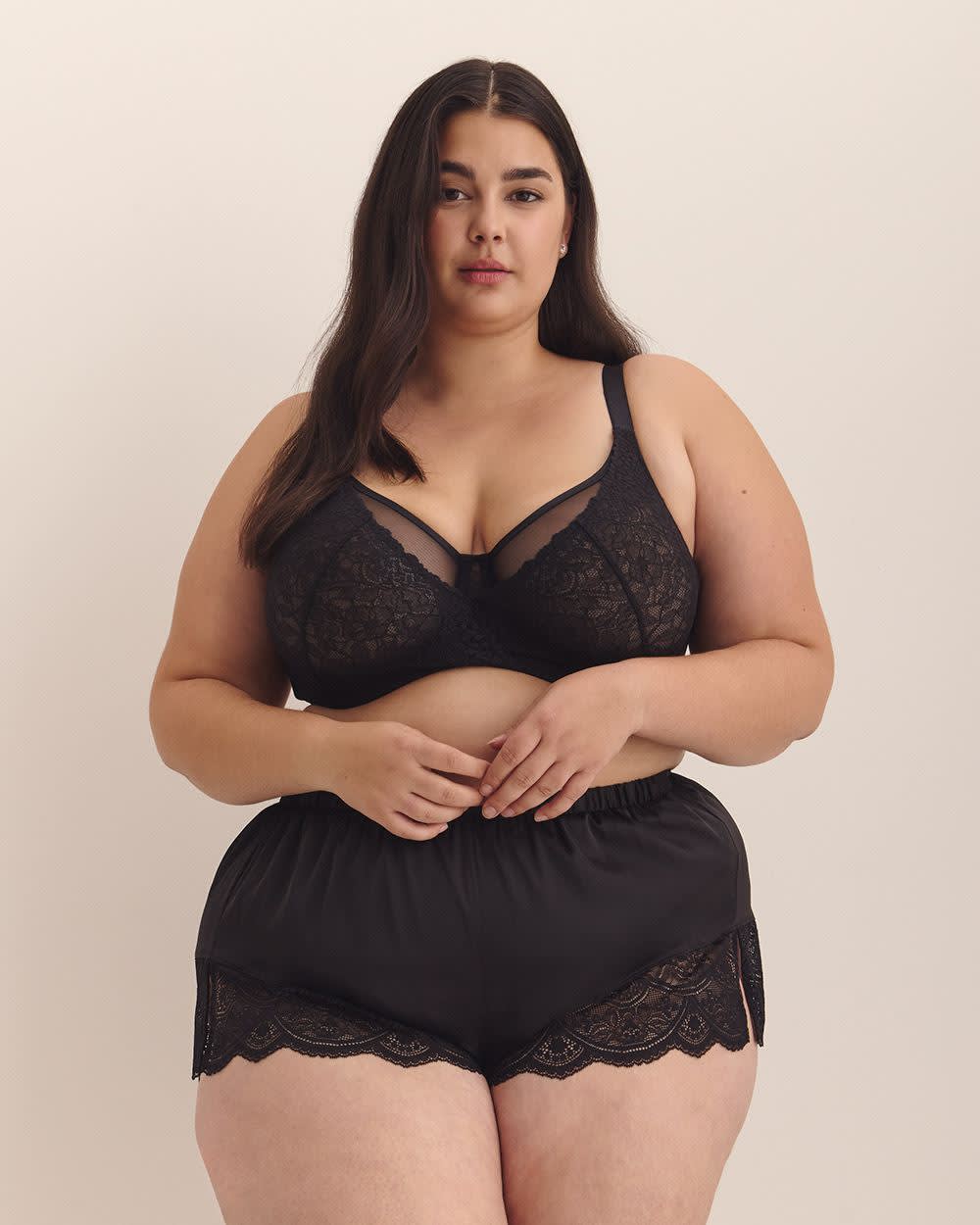 Black Unlined Underwire Bra with Crisscross Lace - Déesse Collection