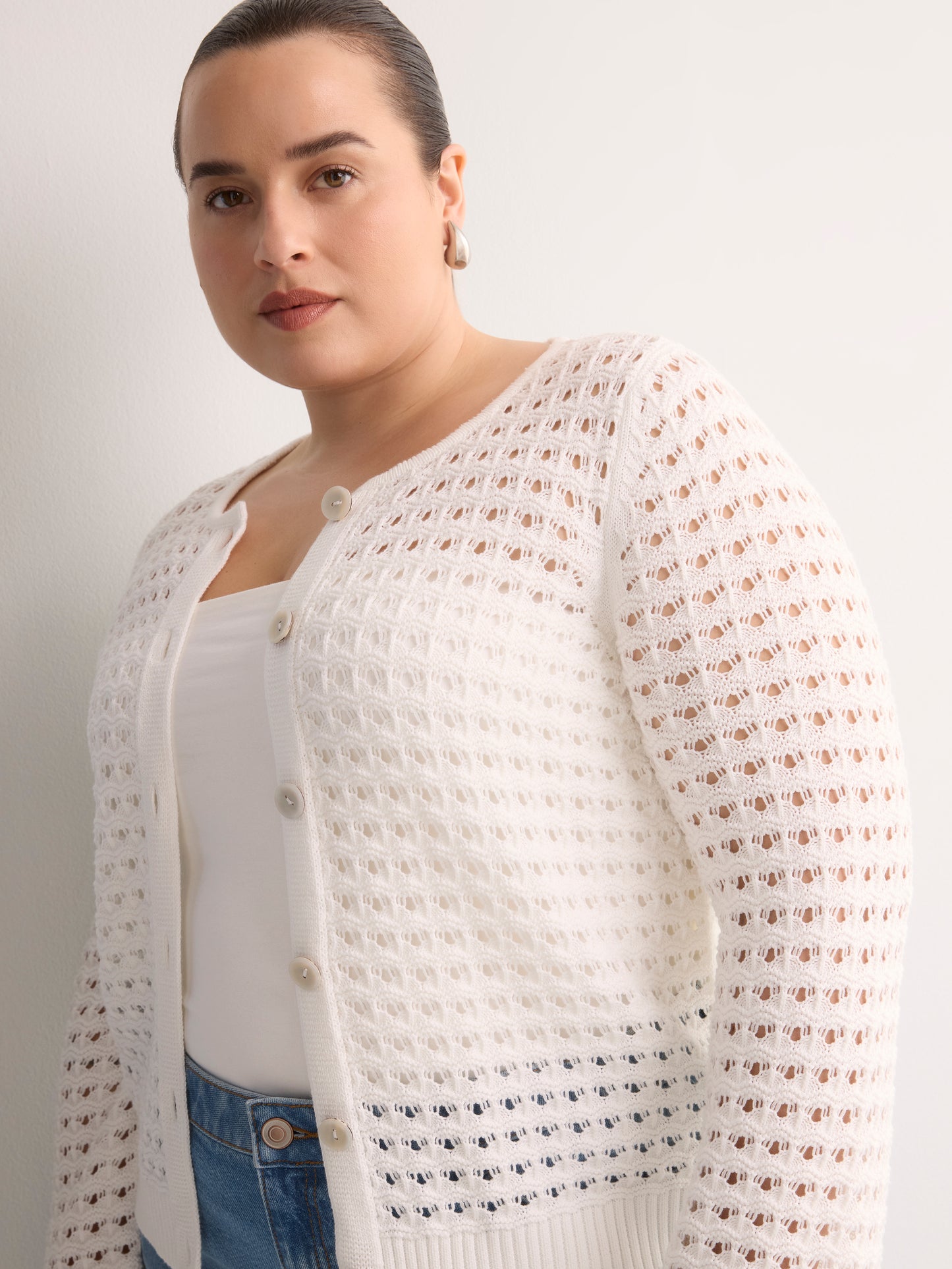Semi-Fitted Crochet Cardigan with Long Bell Sleeves
