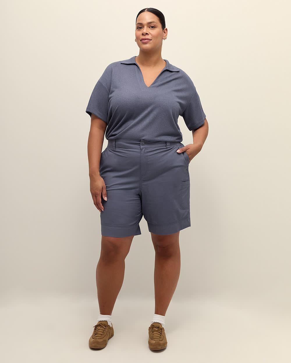 Bermuda en coton avec bande de taille côtelée