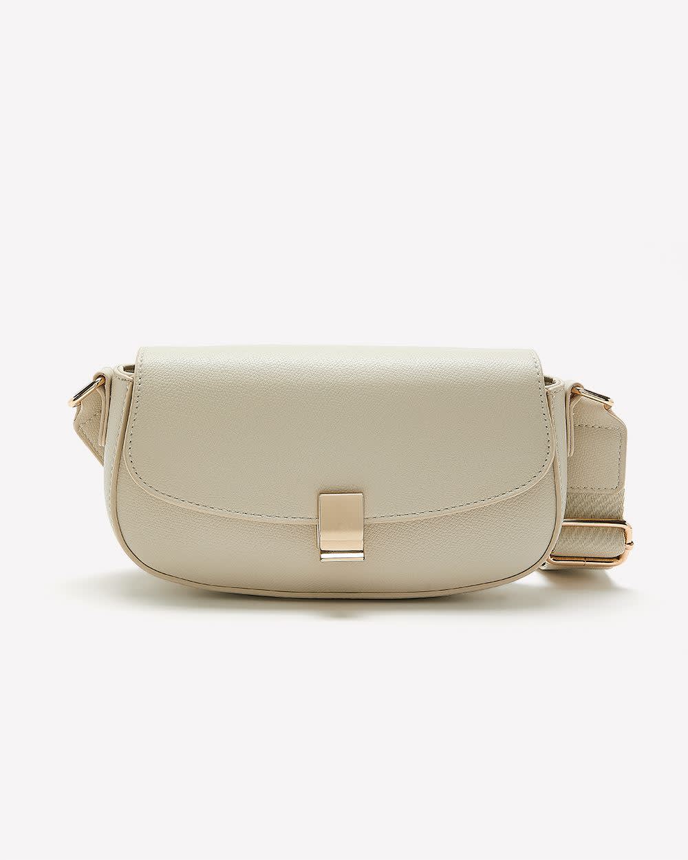 White Structured Flap Handbag with Metal Clasp - Addition Elle