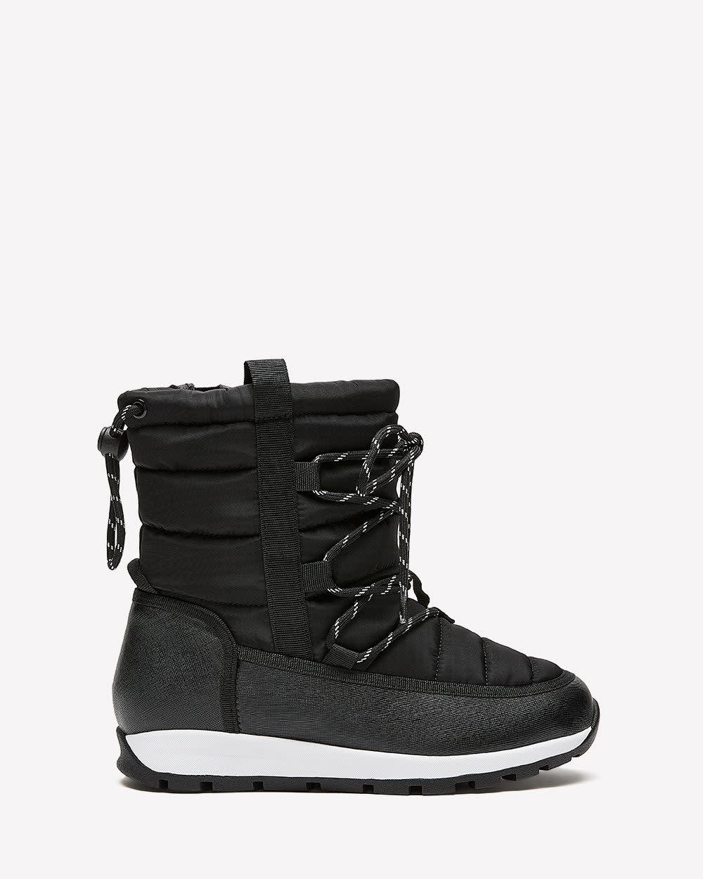 Extra Wide Width, Black Lace-Up Quilted Winter Boot