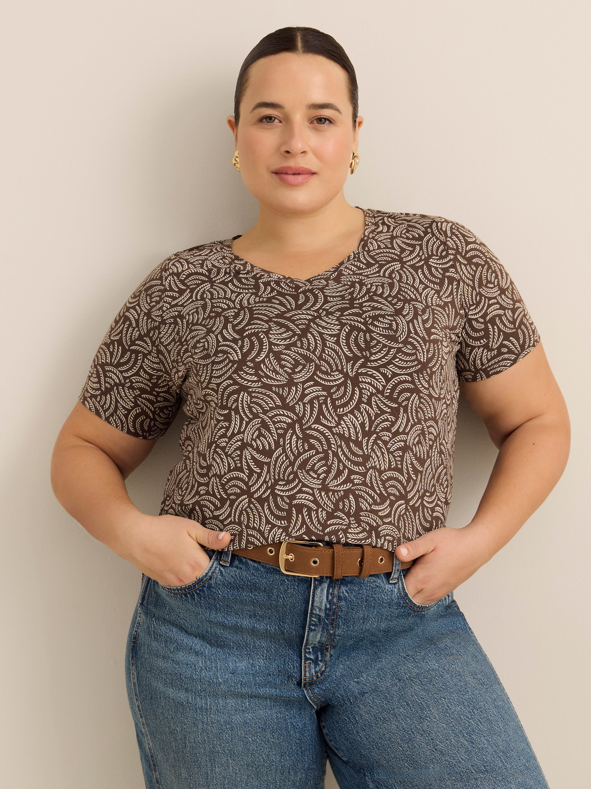 V-Neck Short Sleeve Tunic with Side Slits