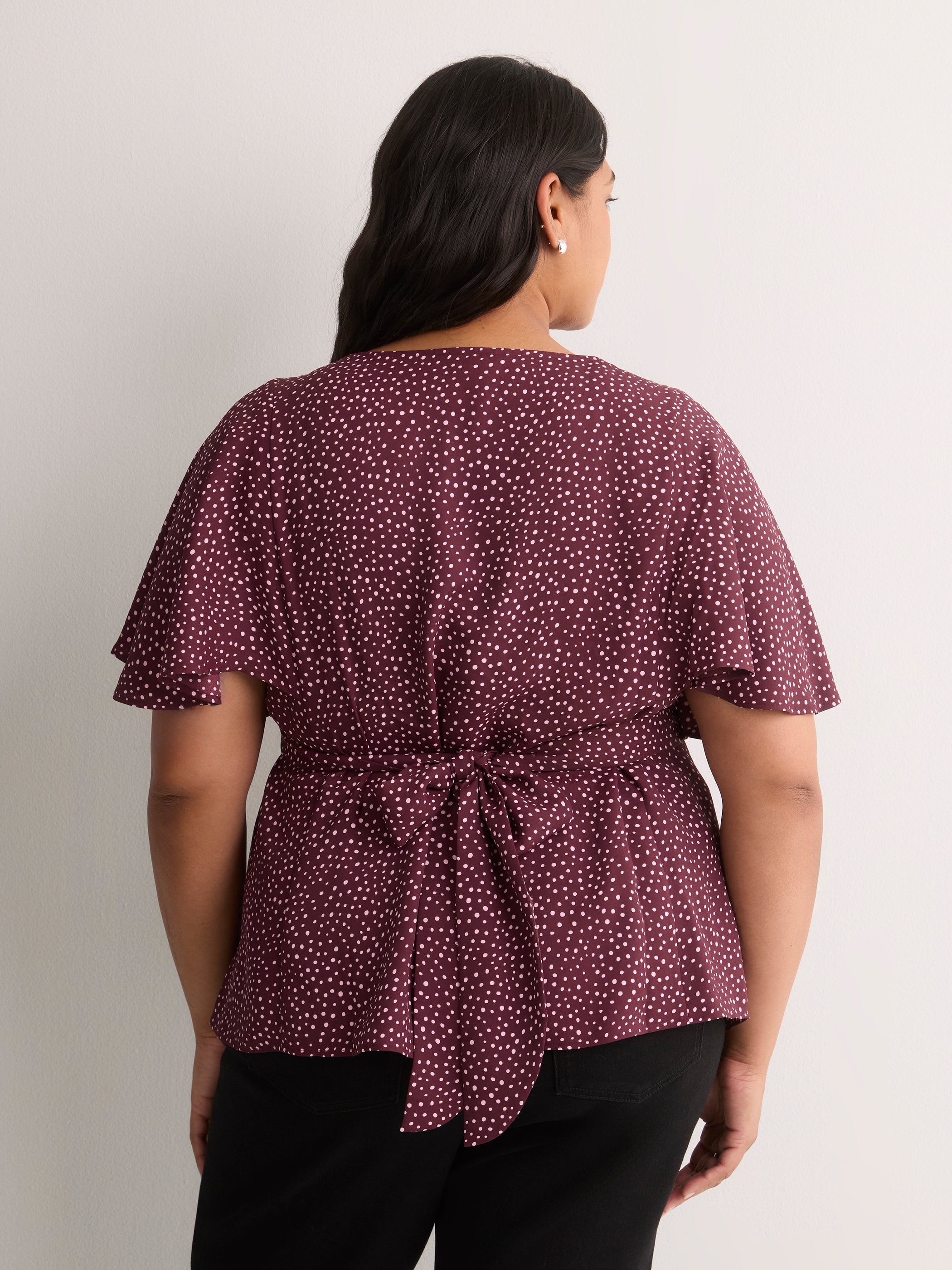 Responsible, Cape Flutter-Sleeve Silky Blouse with Self Sash