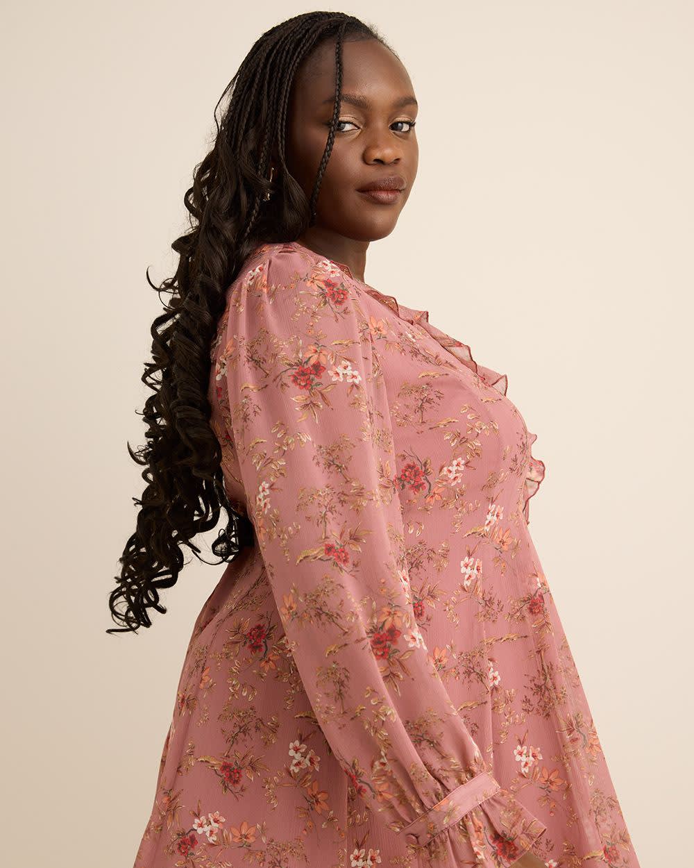 Robe courte évasée fleurie avec volants - Addition Elle