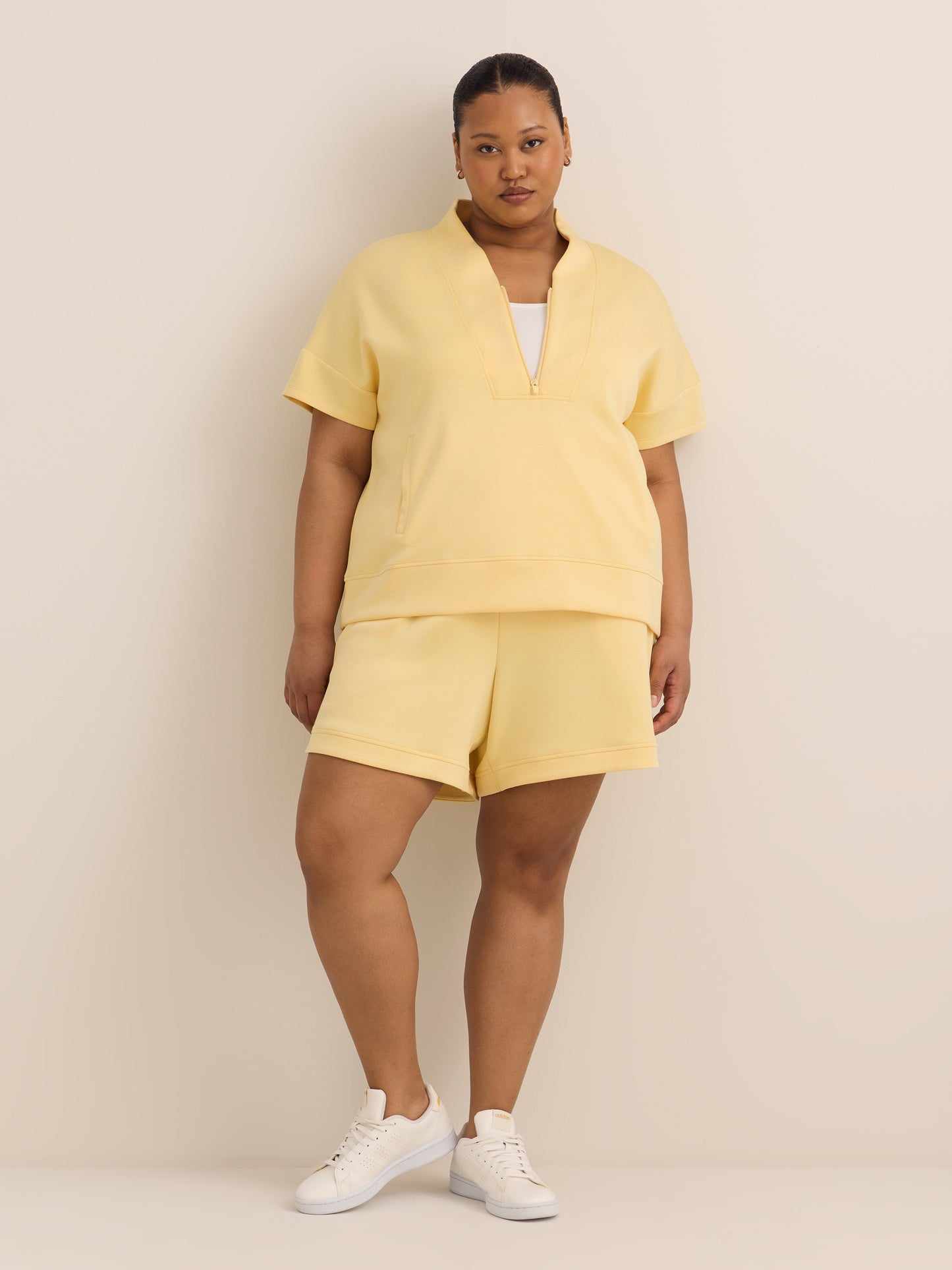 Responsible, Half-Zip High-Neck Cap-Sleeve Sweatshirt - Active Zone