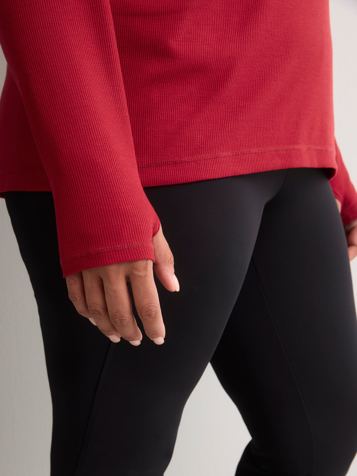 Long Ribbed Knit Crew-Neck T-Shirt - Active Zone