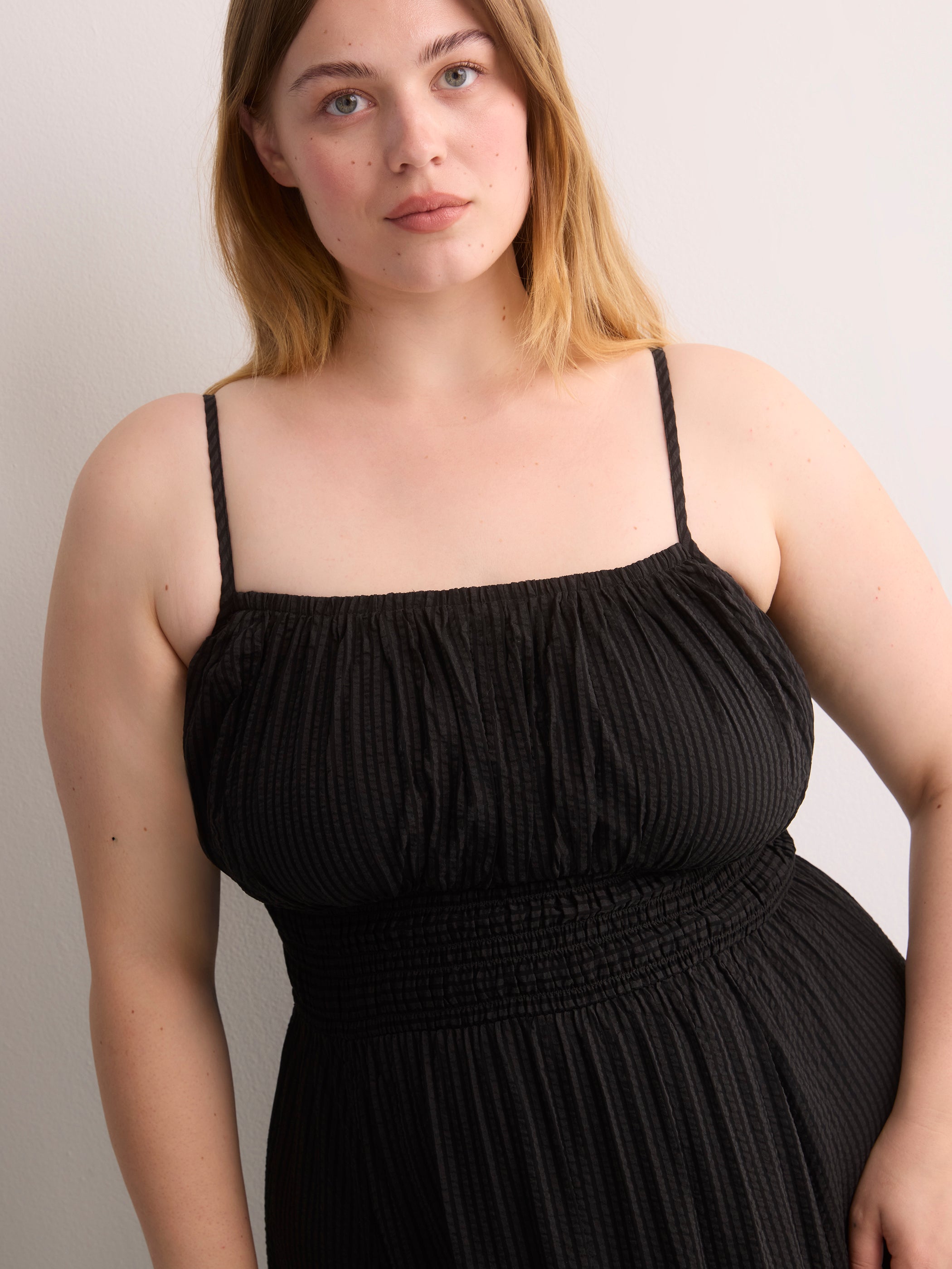 Black Sleeveless Smocked Waist Maxi Dress - Addition Elle