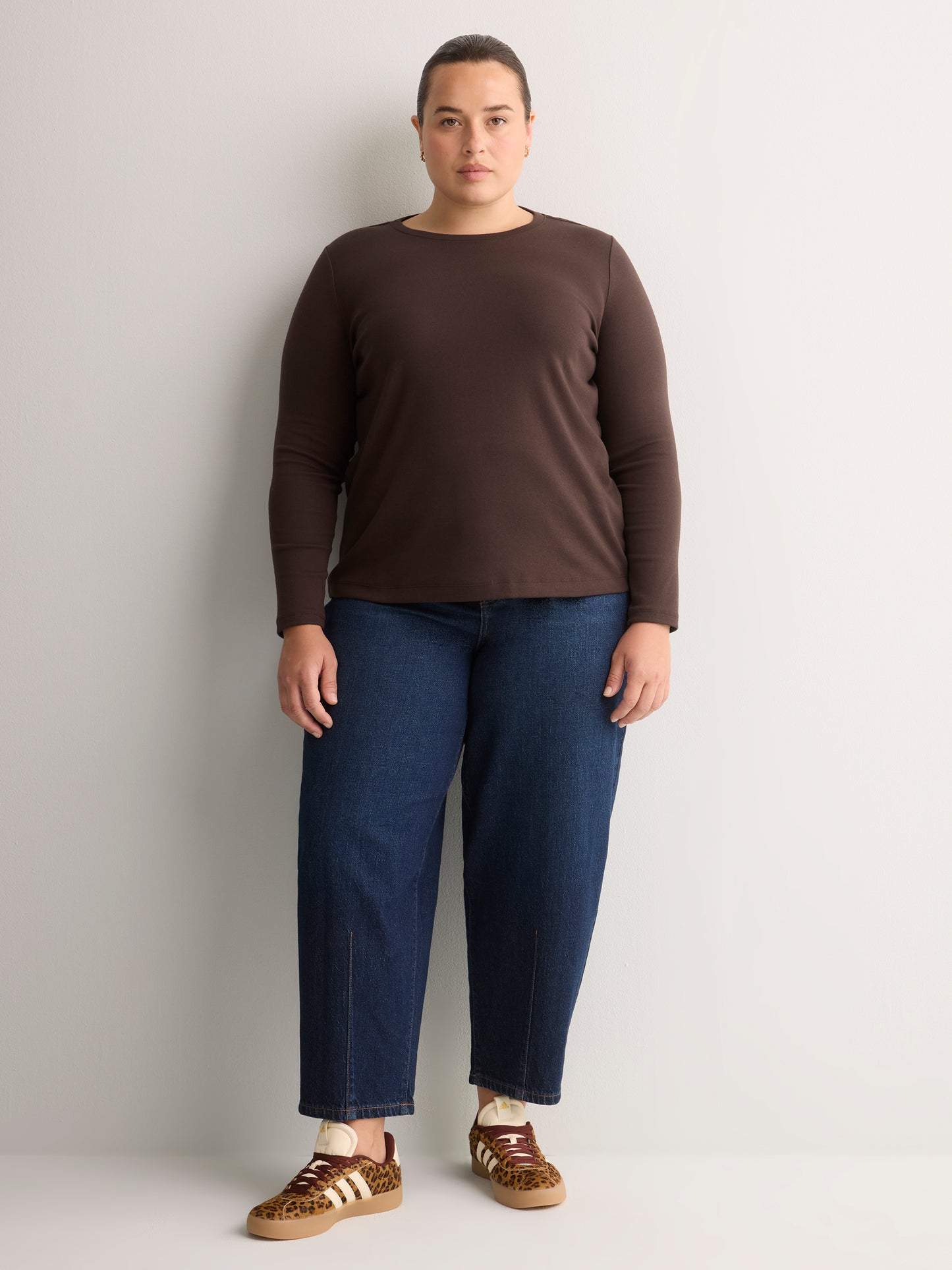 Fitted Long-Sleeve Rib Knit Tee