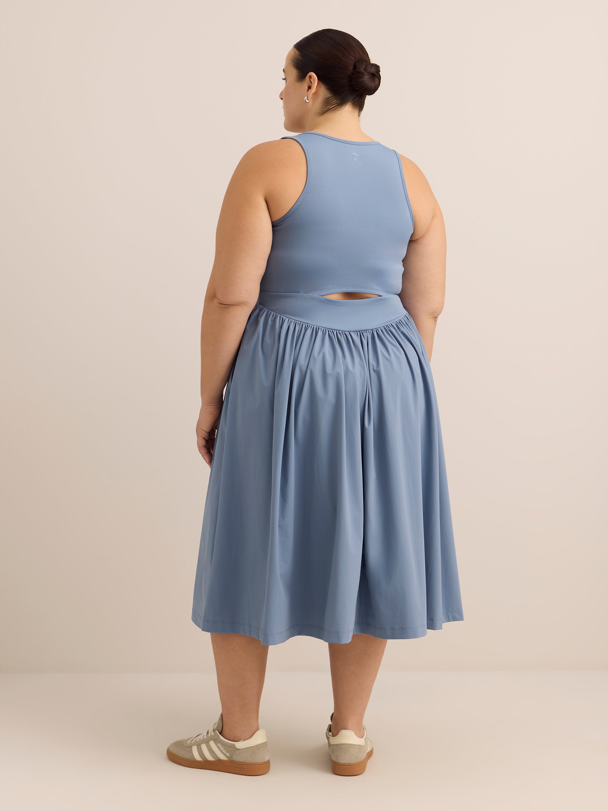 Sleeveless U-Neck Midi Dress with Peekaboo Overlap - Active Zone