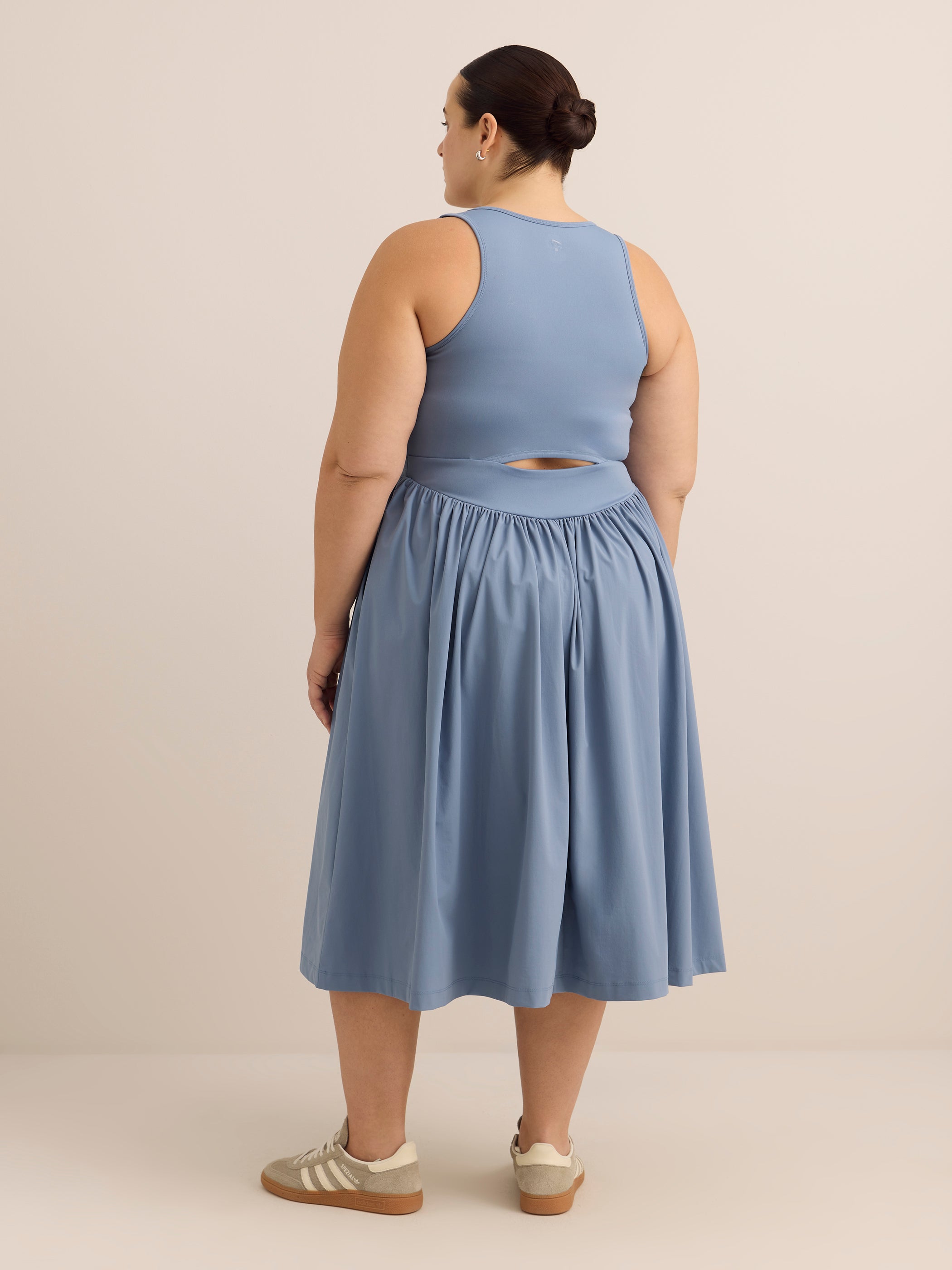 Sleeveless U-Neck Midi Dress with Peekaboo Overlap - Active Zone
