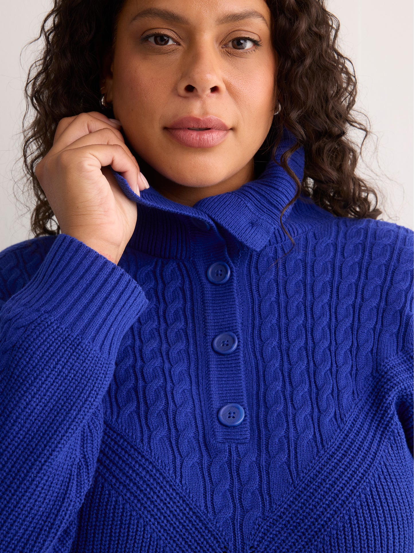 Loose Half-Placket Cable Knit Sweater