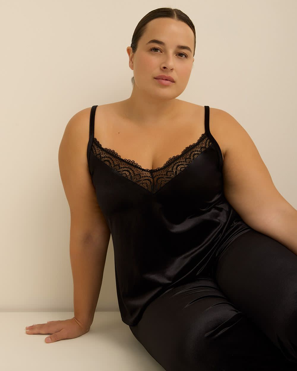 Pantalon de pyjama tricoté DEESSE – Jambe droite, mélange de polyester, taille élastique