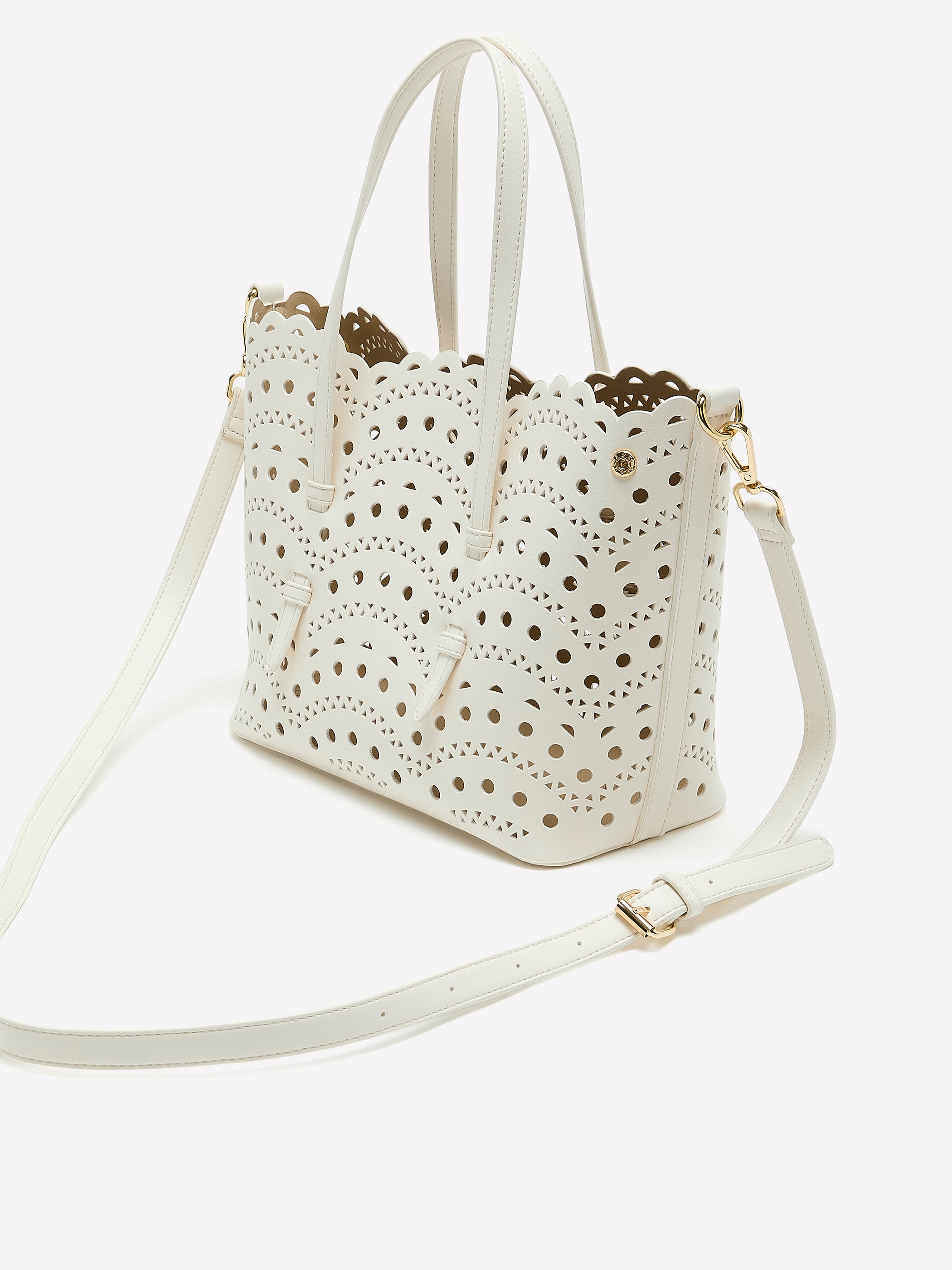White Perforated Crossbody Handbag