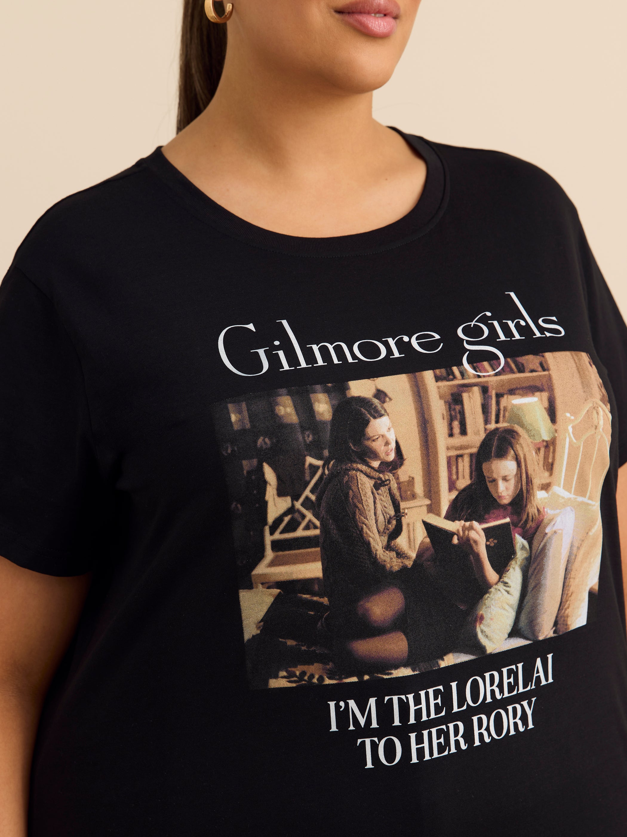 Black Short-Sleeve Crewneck Tee with Gilmore Girls Print