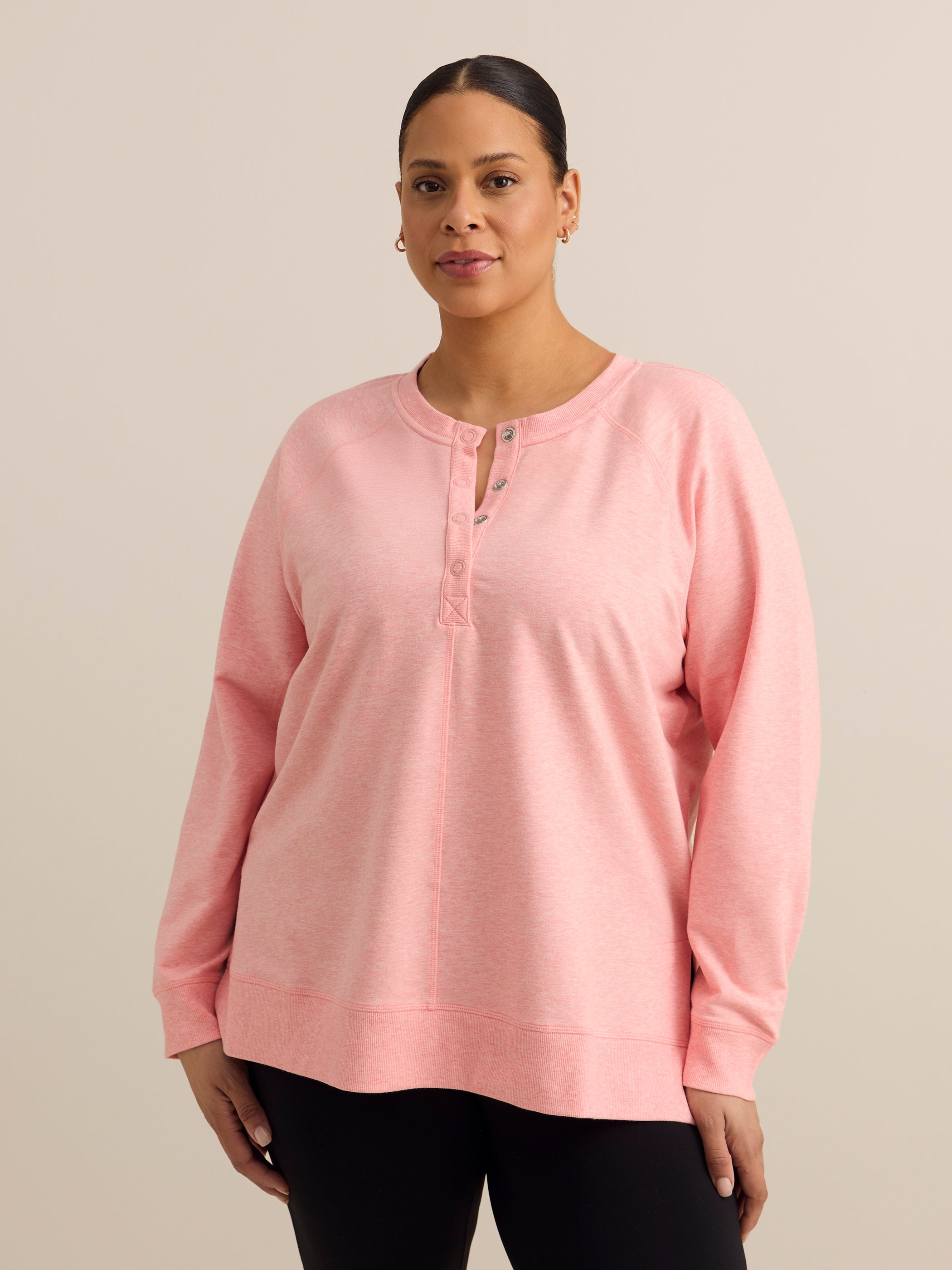 French Terry Henley Sweatshirt with Side Slits - ActiveZone
