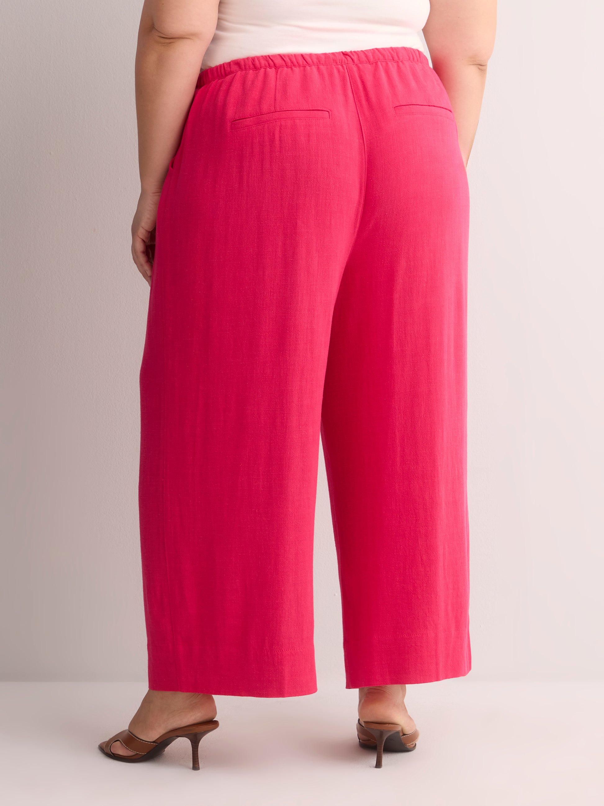 Linen-Blend Wide-Leg Crop Pant with Drawstring at Waistband