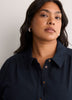 Denim Buttoned Down Shirt with Scarf Collar