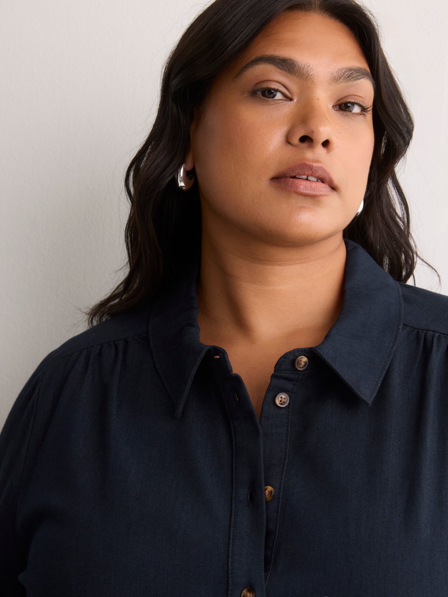 Denim Buttoned Down Shirt with Scarf Collar