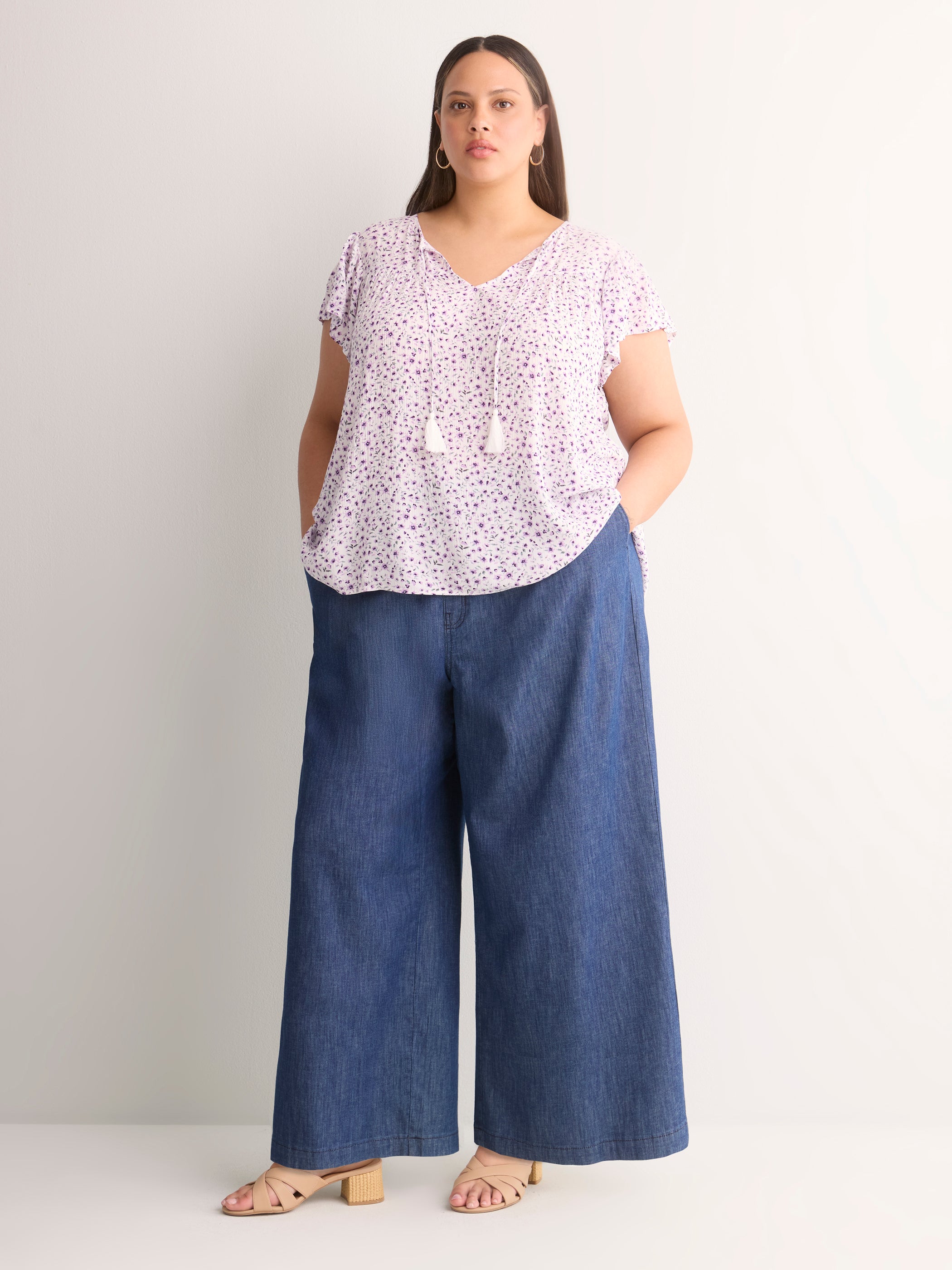 Floral A-Line Split-Neck Blouse