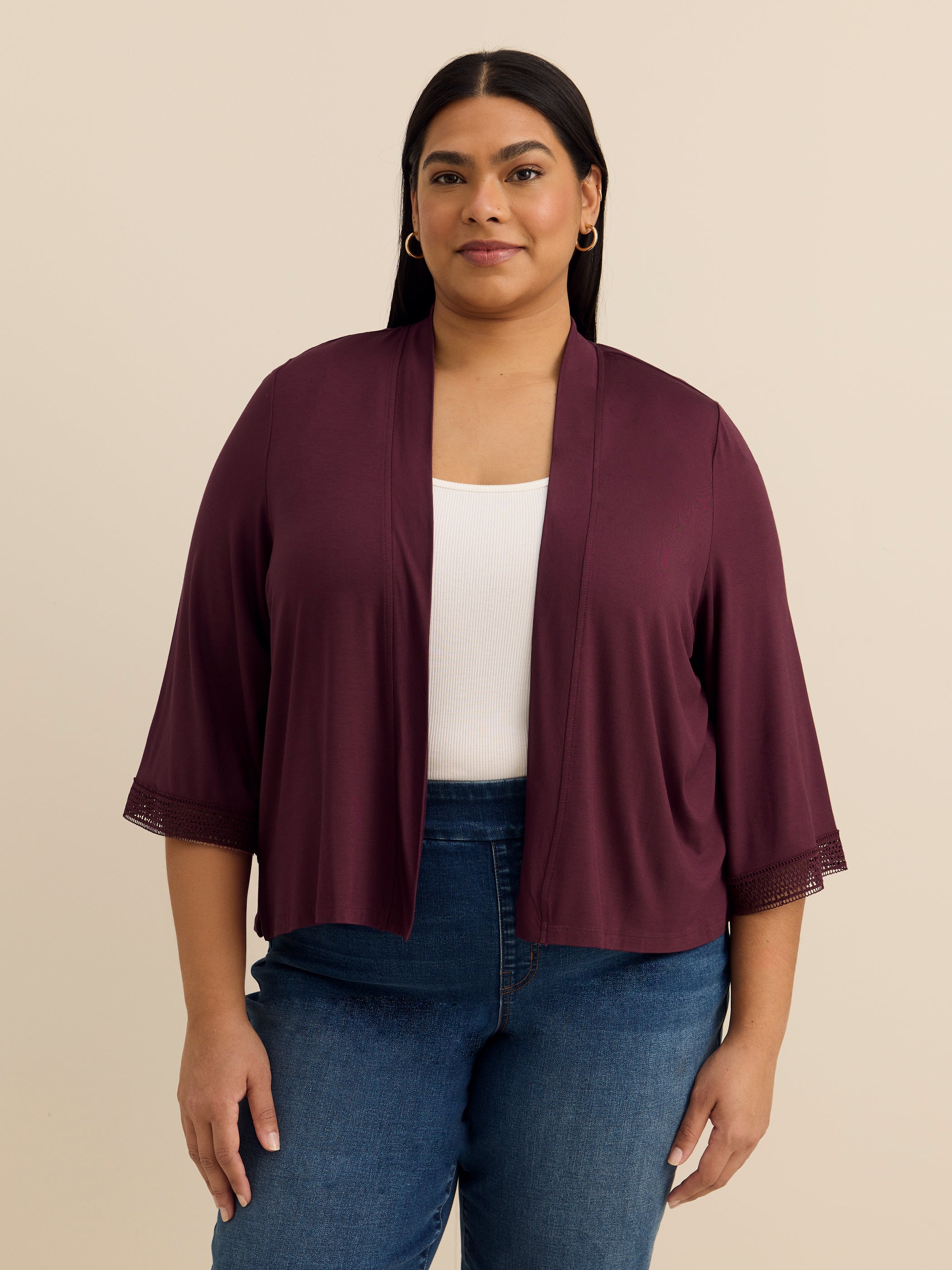 Responsible, Open Front 3/4 Sleeve Cardigan