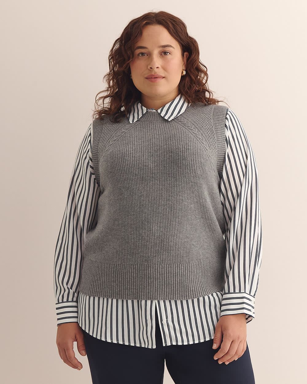 Veste en tricot à  mailles torsadées, tissu responsable