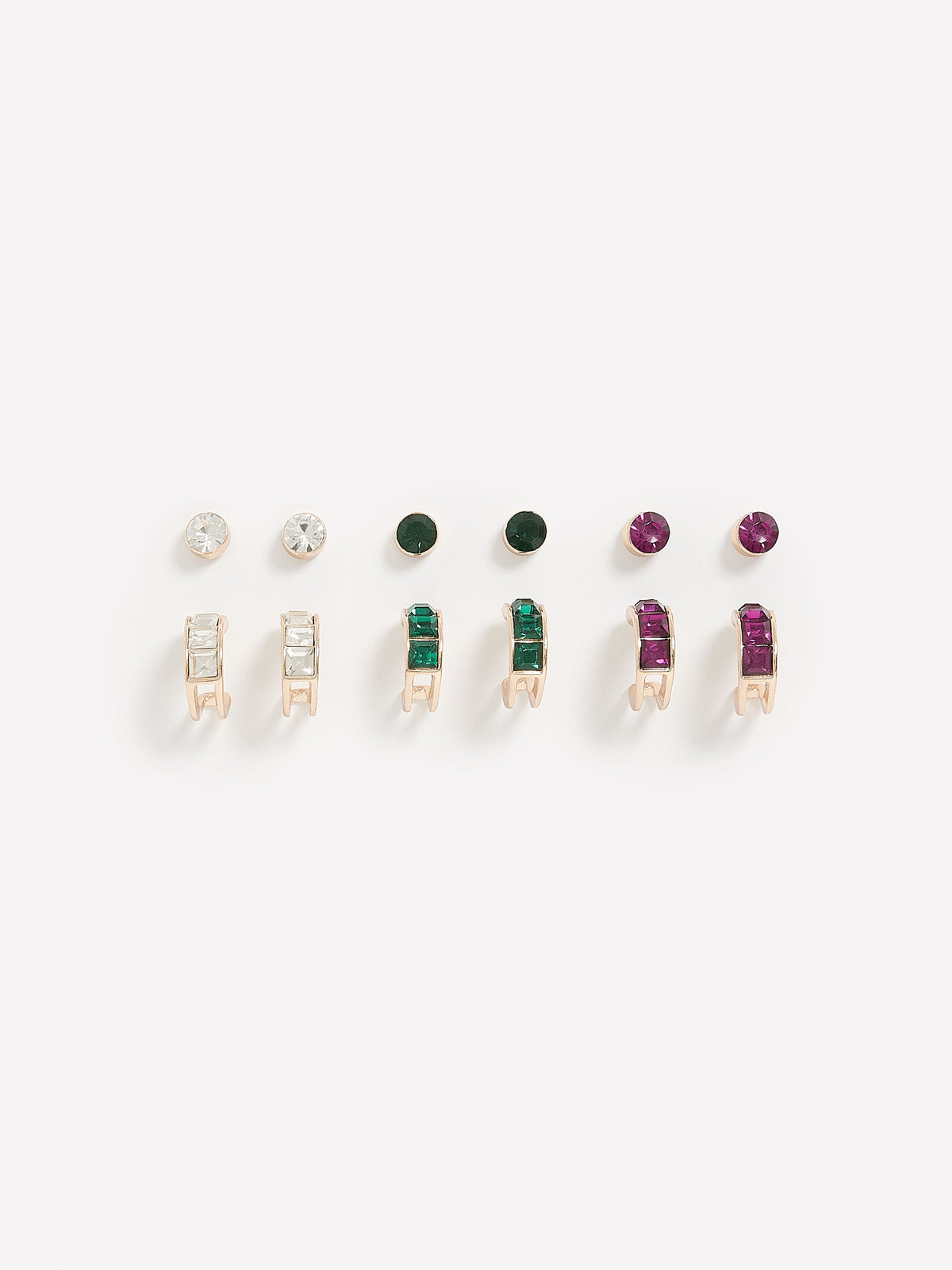 Assorted Coloured Stone Hoop and Stud Earrings, Set of 6