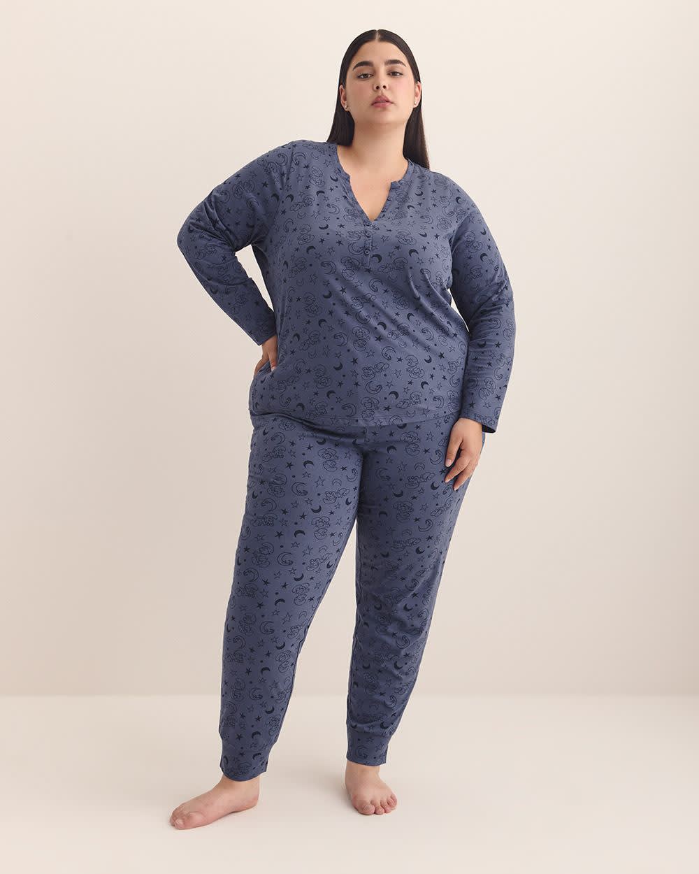 Haut de pyjama à  manches longues avec col rond Henley et imprimé de Schtroumpfs - ti Voglio