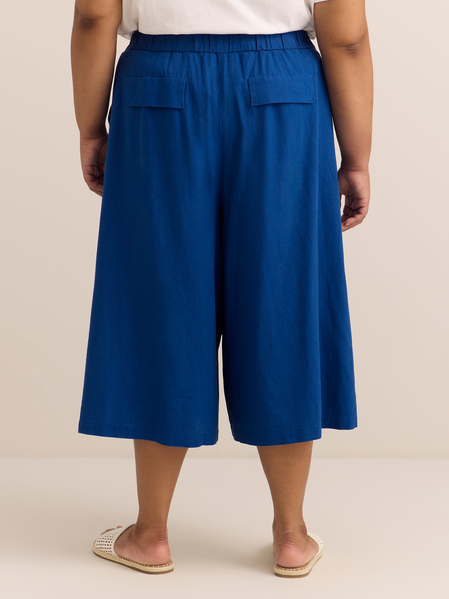 Linen Blend Cropped Wide-Leg Pant