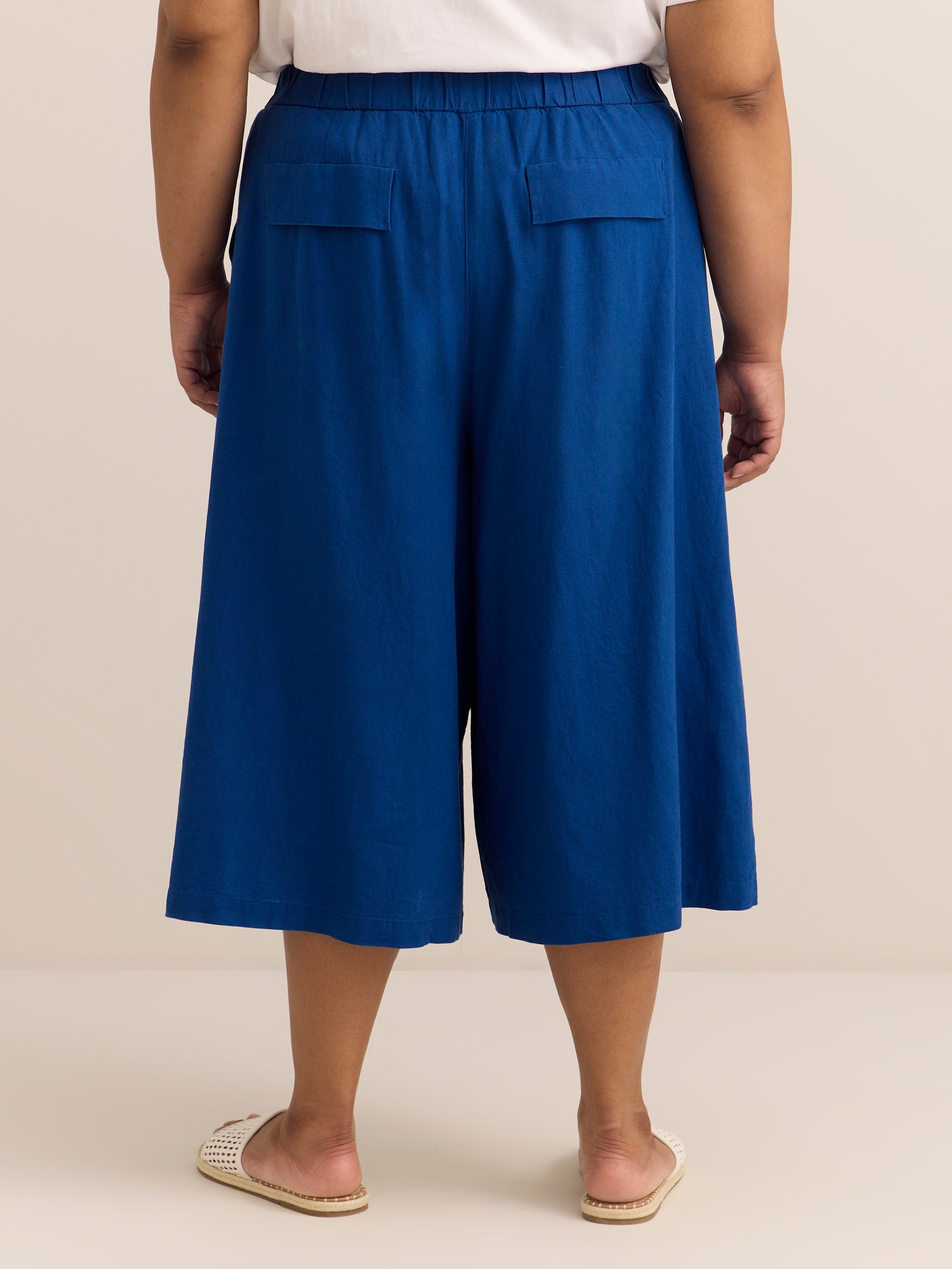 Linen Blend Cropped Wide-Leg Pant
