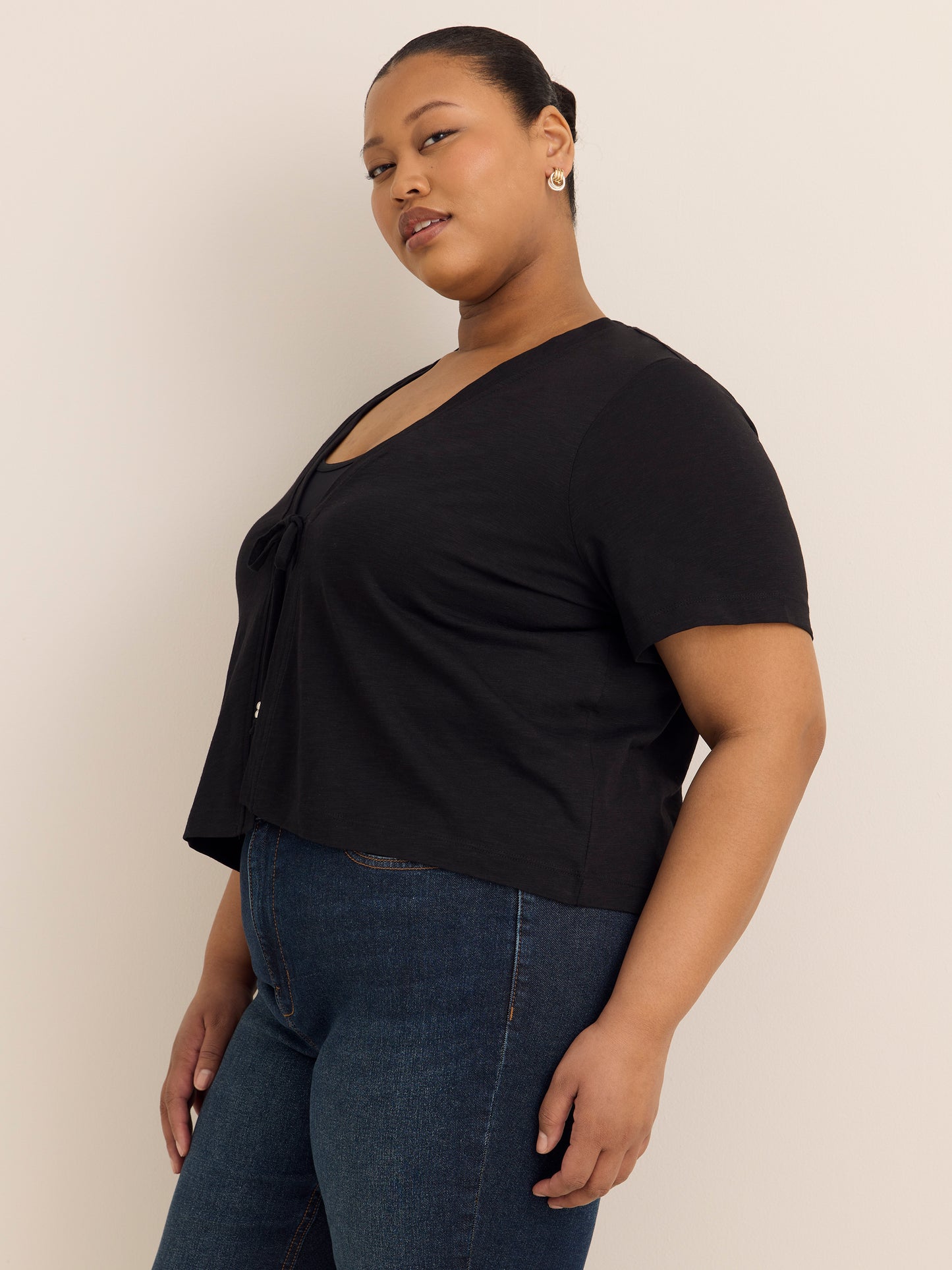 Tie-Front Short-Sleeve Cardigan