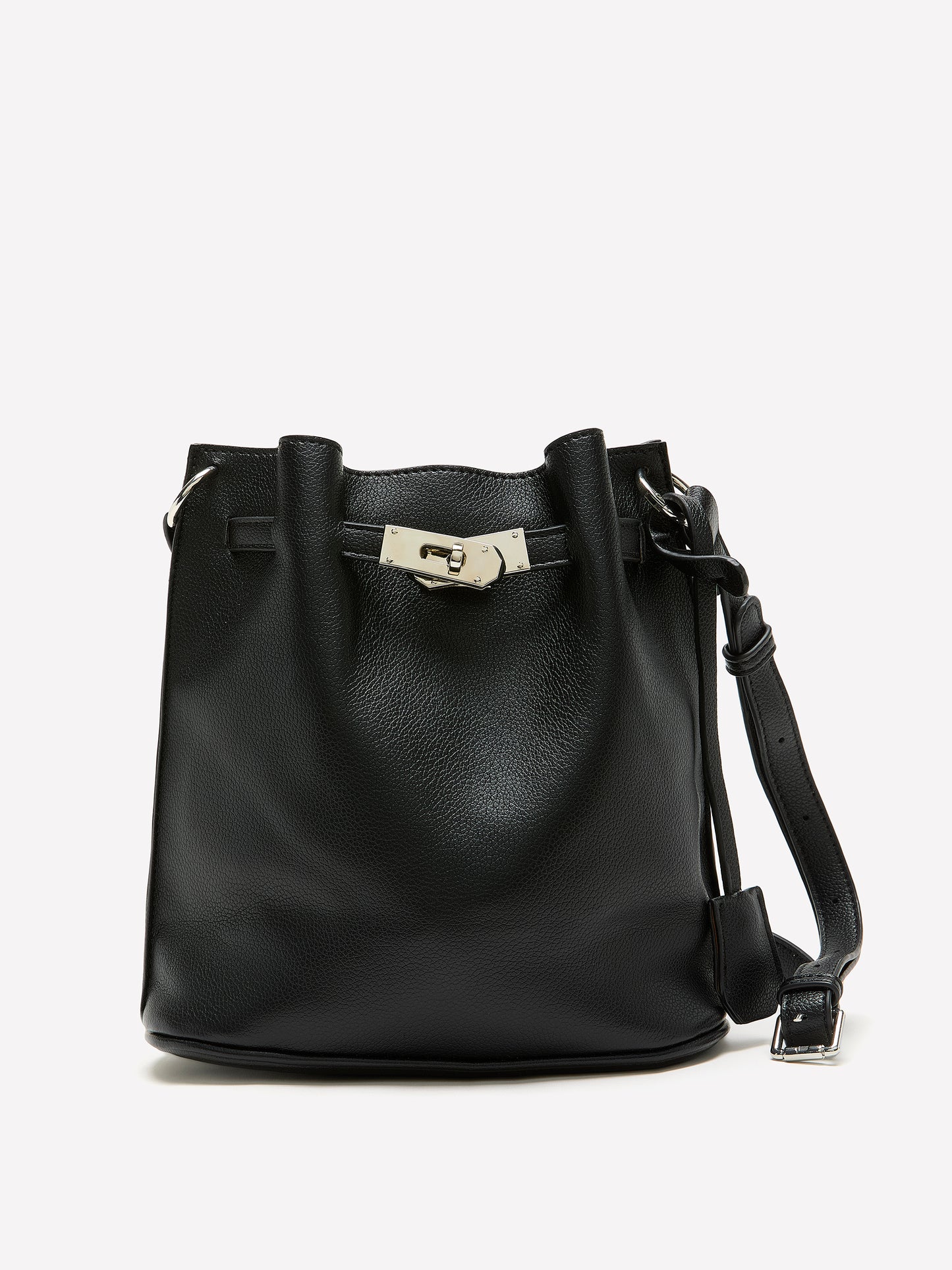 Sac seau en faux cuir noir métallique