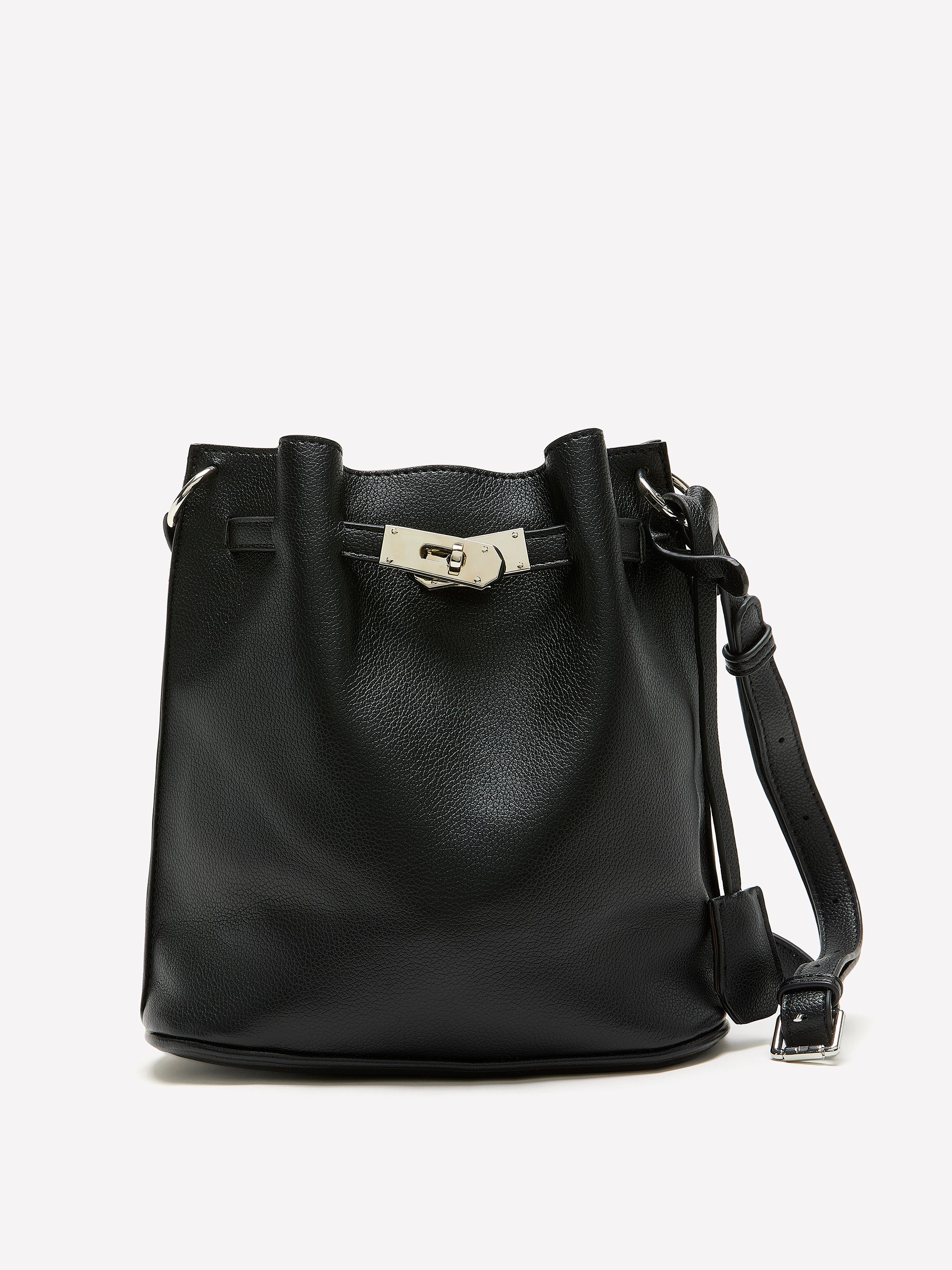 Sac seau en faux cuir noir métallique