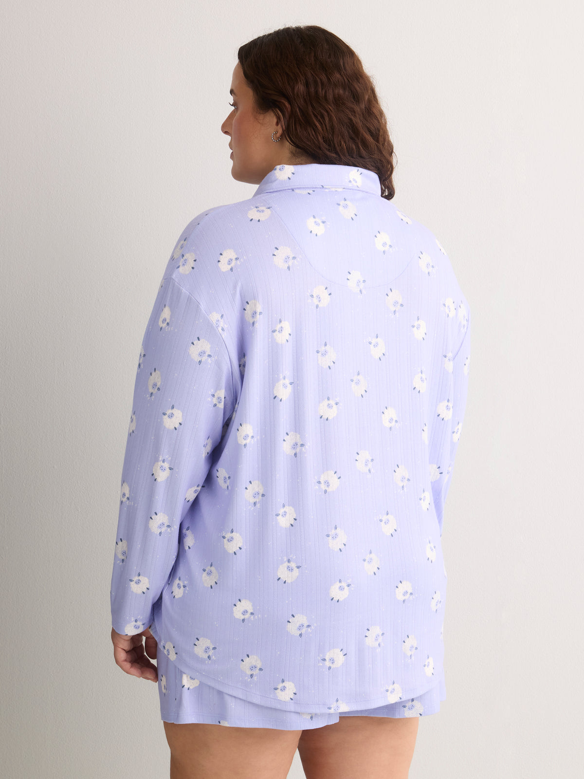 Sheep-Print Buttoned-Down Pointelle Pyjama Shirt - tiVOGLIO
