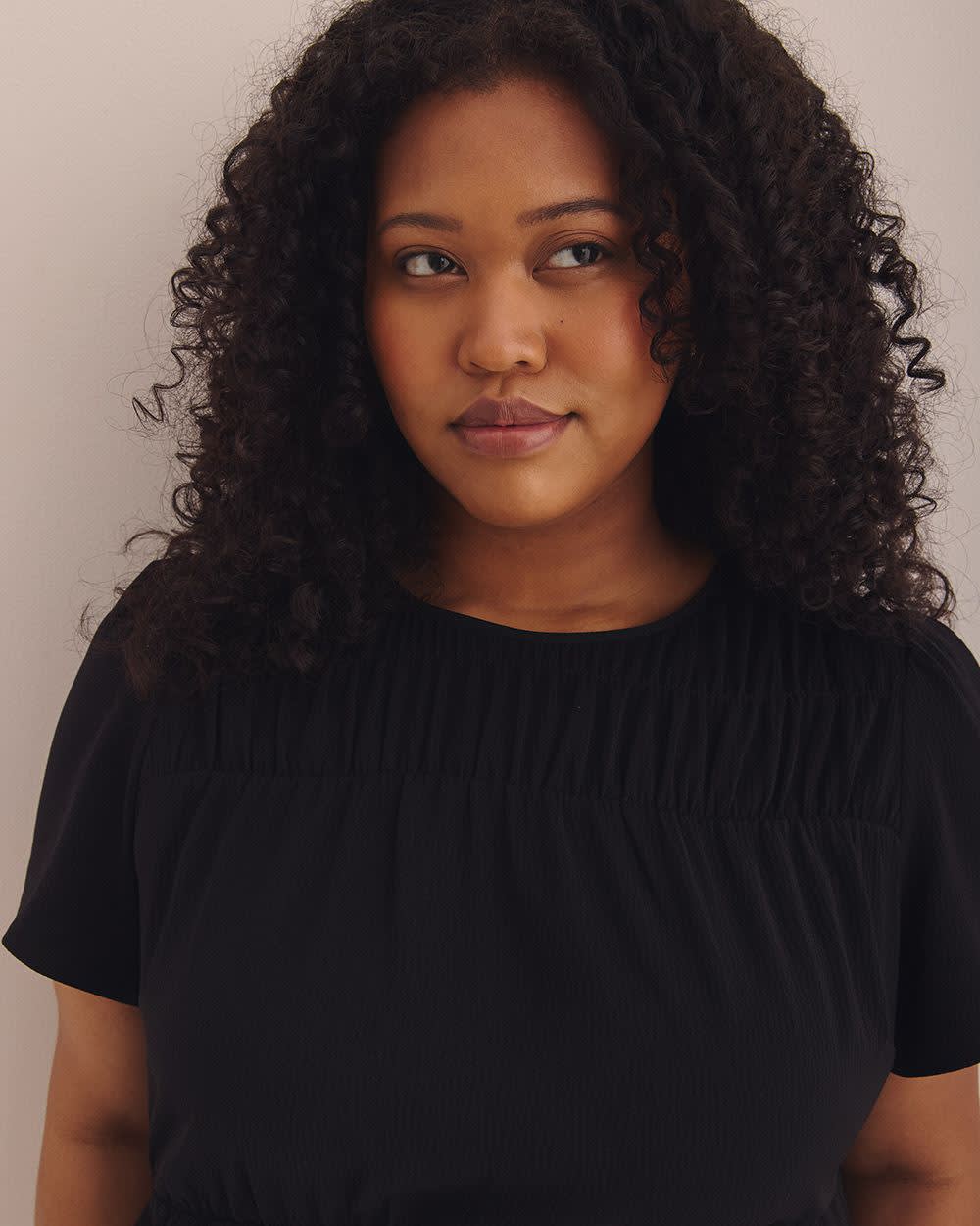 Short Flutter Sleeve Blouse with Smocked Top