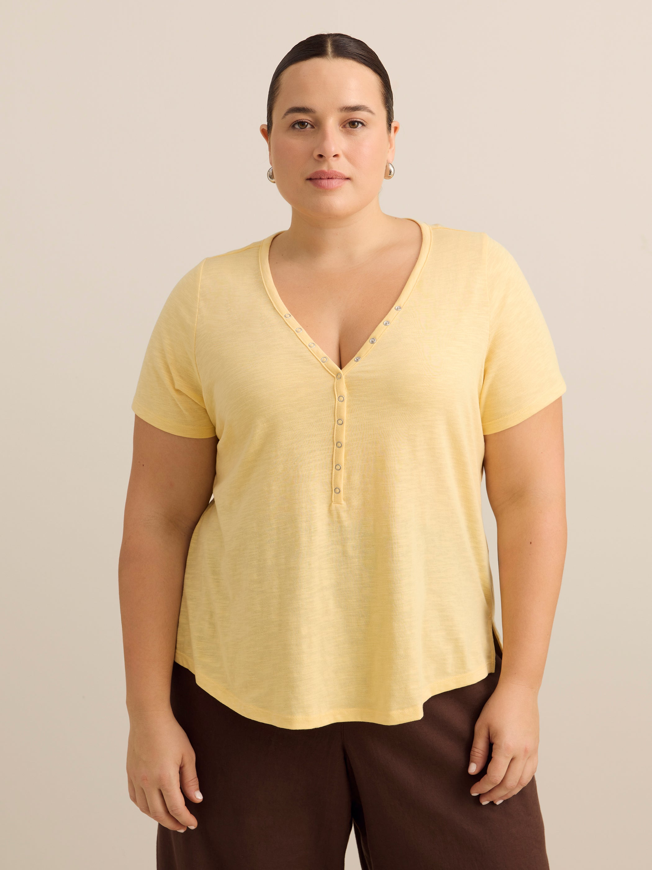 Short-Sleeve Henley T-Shirt with Snaps