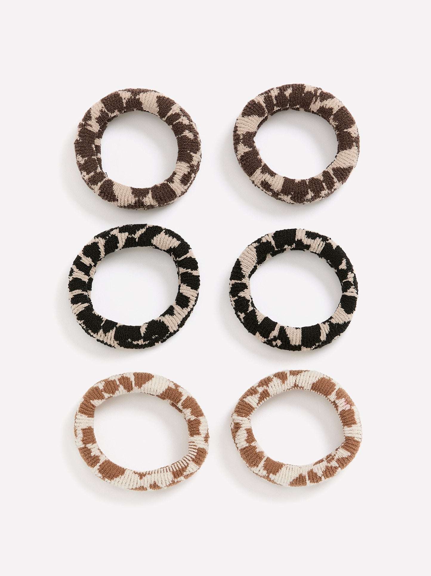 Leopard Ribbed Hair Elastics, Set of 6