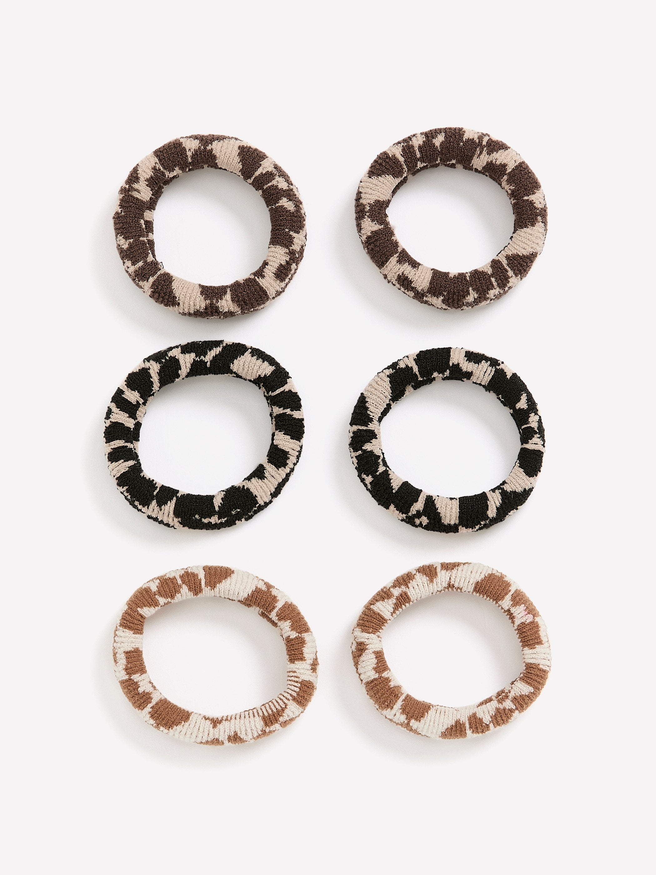 Leopard Ribbed Hair Elastics, Set of 6