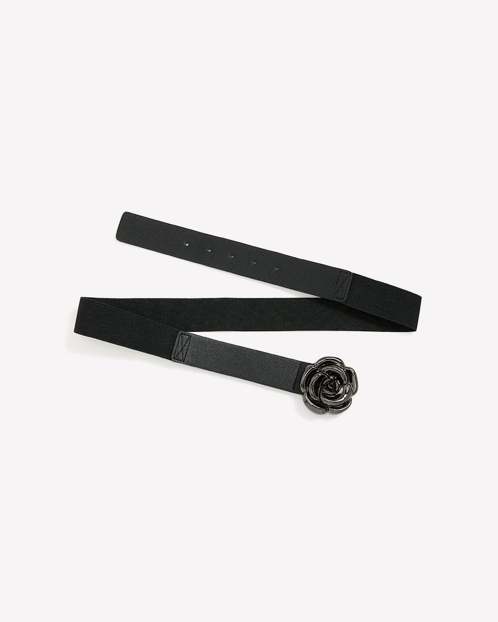 Black Flower Buckle Elastic Belt