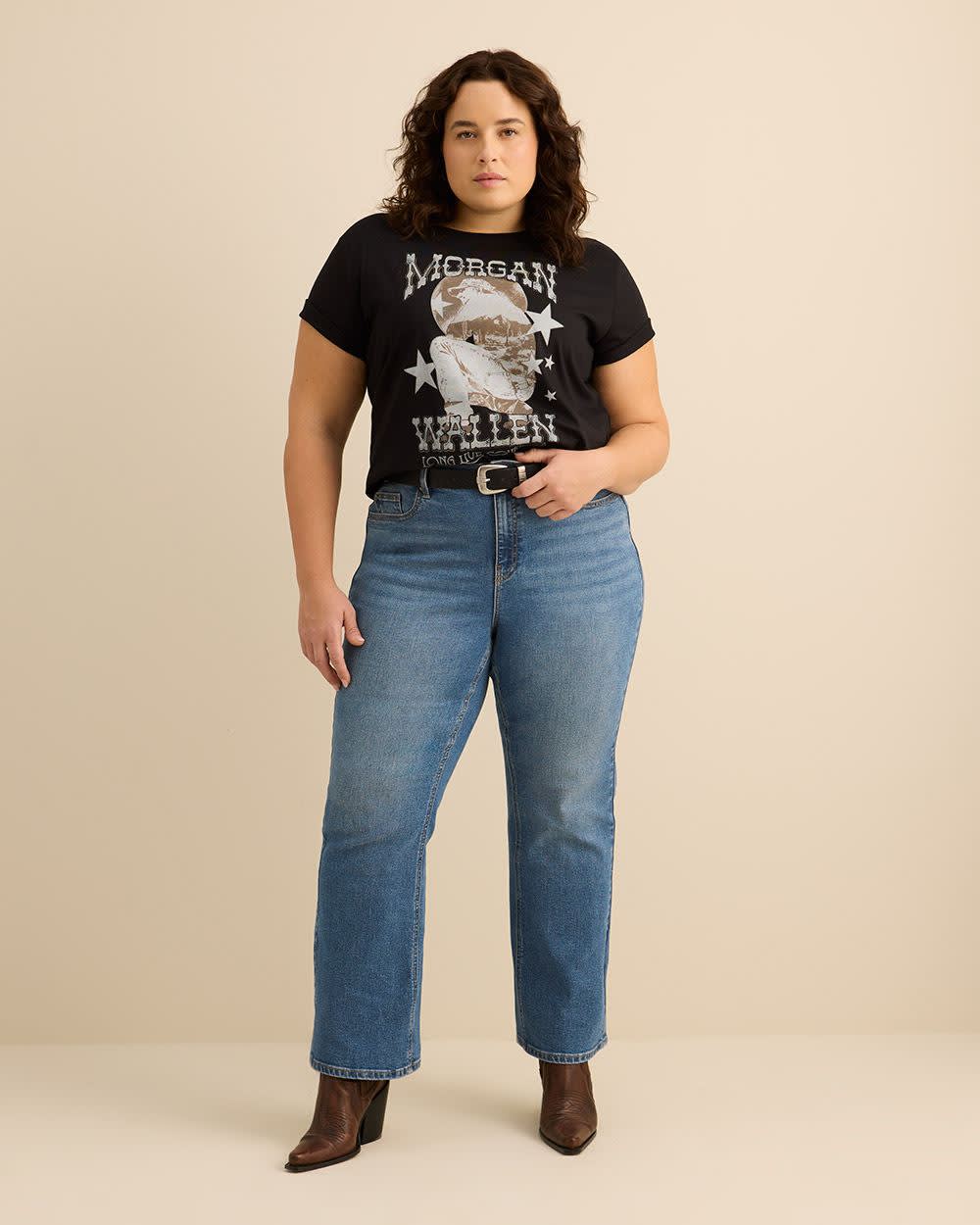 T-shirt noir à manches courtes avec imprimé de Morgan Wallen