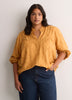 Yellow Embroidered A-Line Blouse with Split Ruffled Collar
