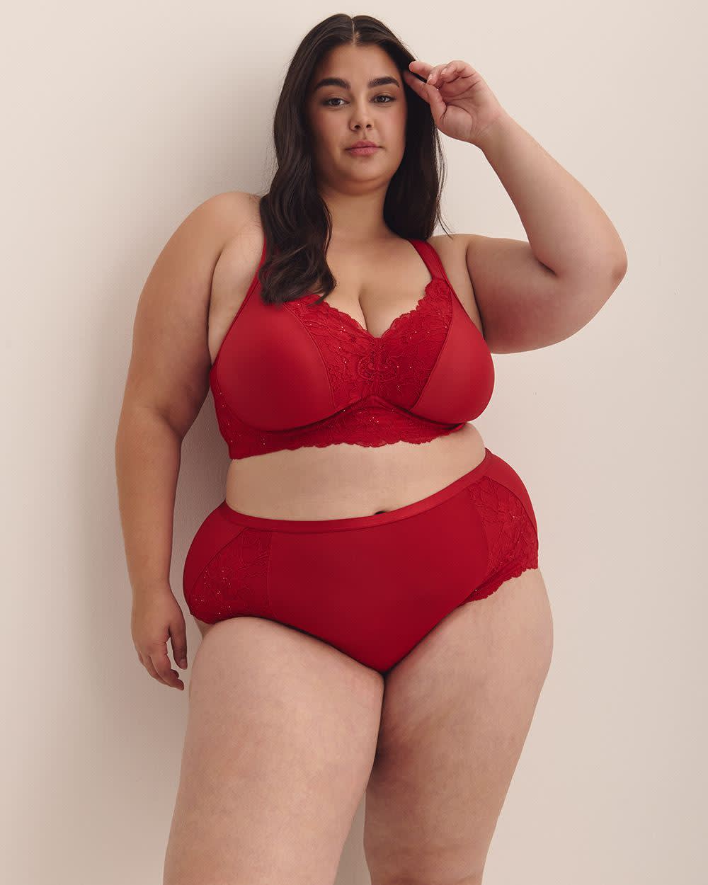 Red Wireless Padded T-Shirt Bra with Sequins Lace Trim - ti Voglio