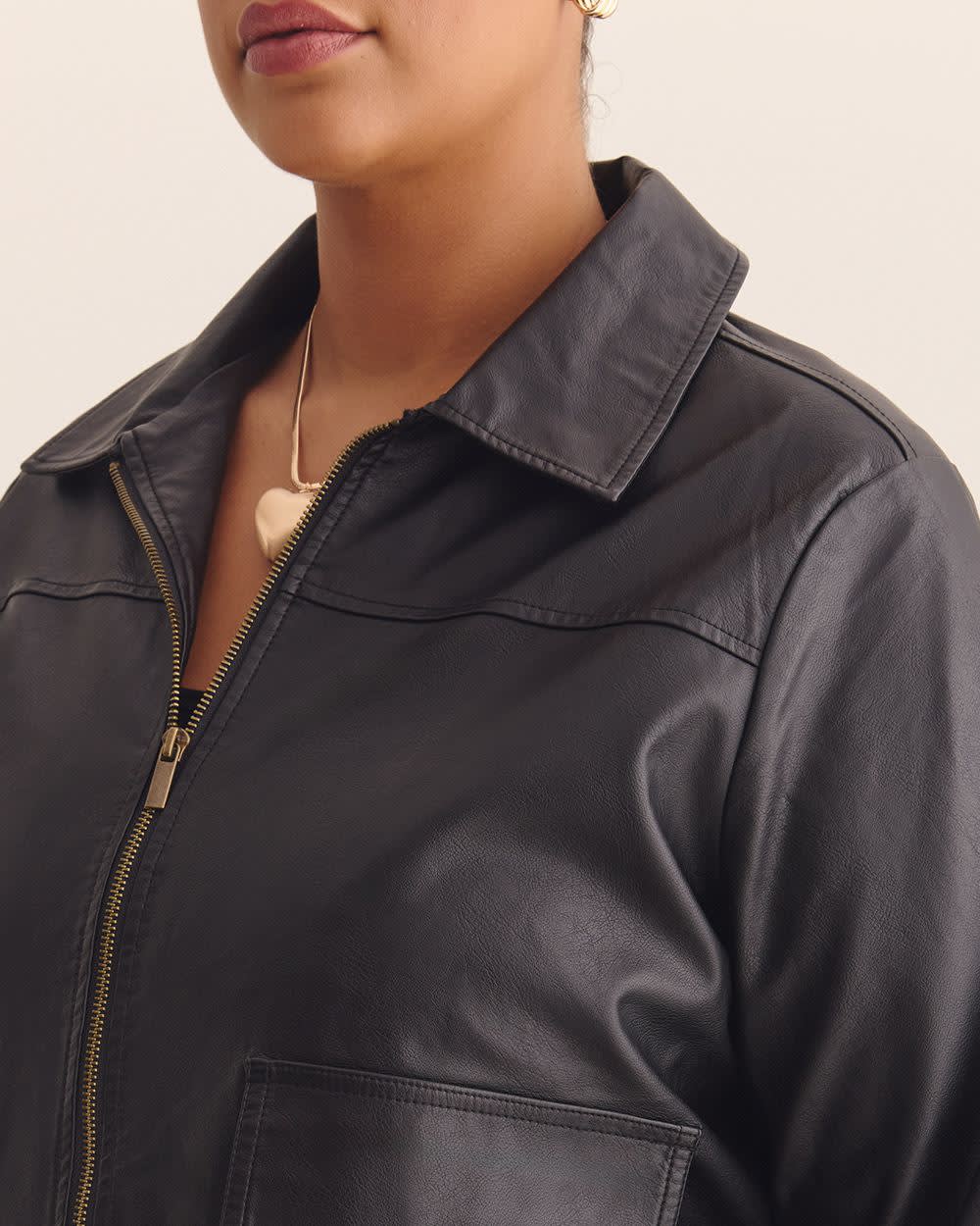 Short Faux Leather Bomber Jacket