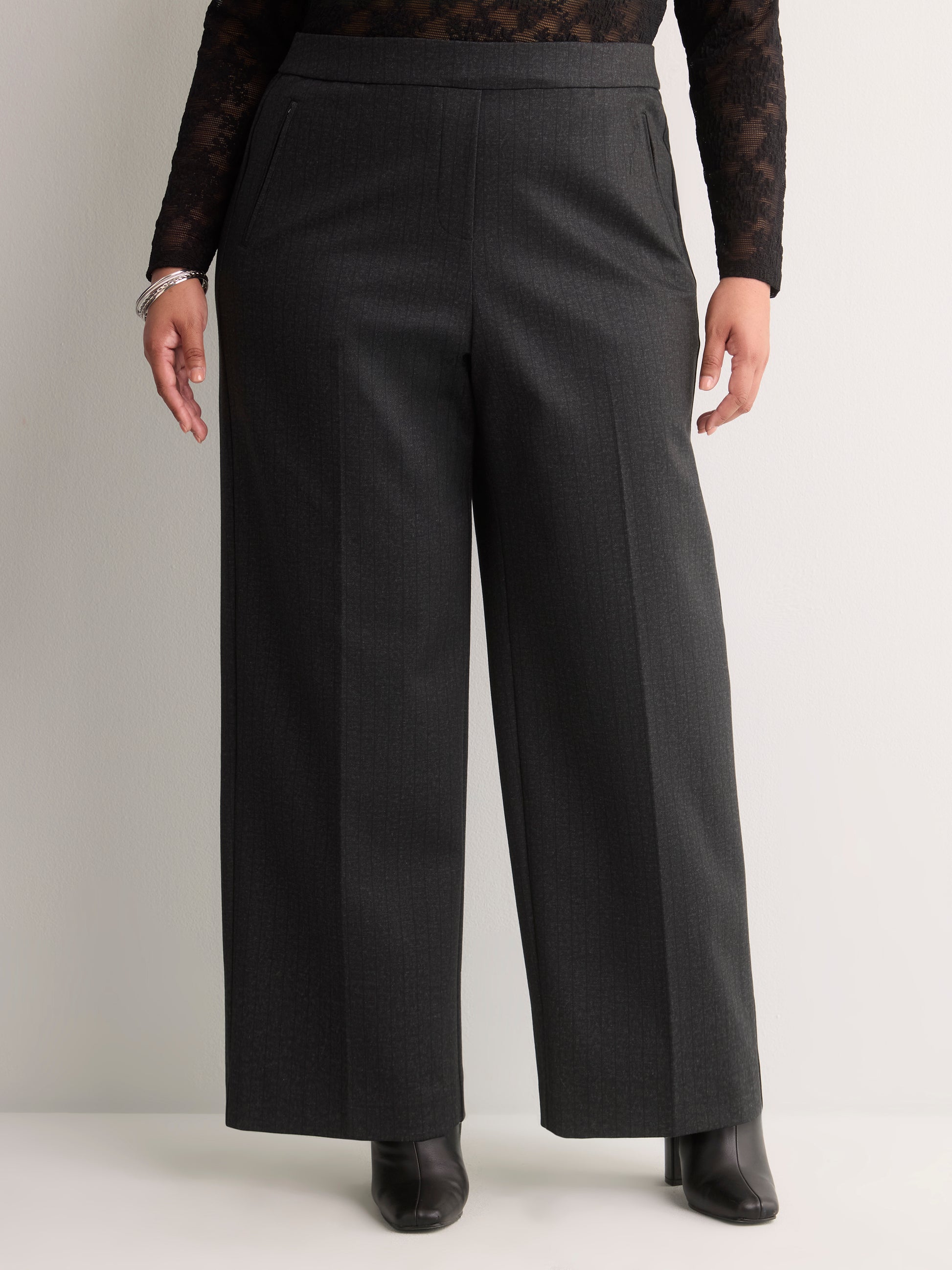 Charcoal Pinstripe Pull-On Wide-Leg Pant, Essential Pant