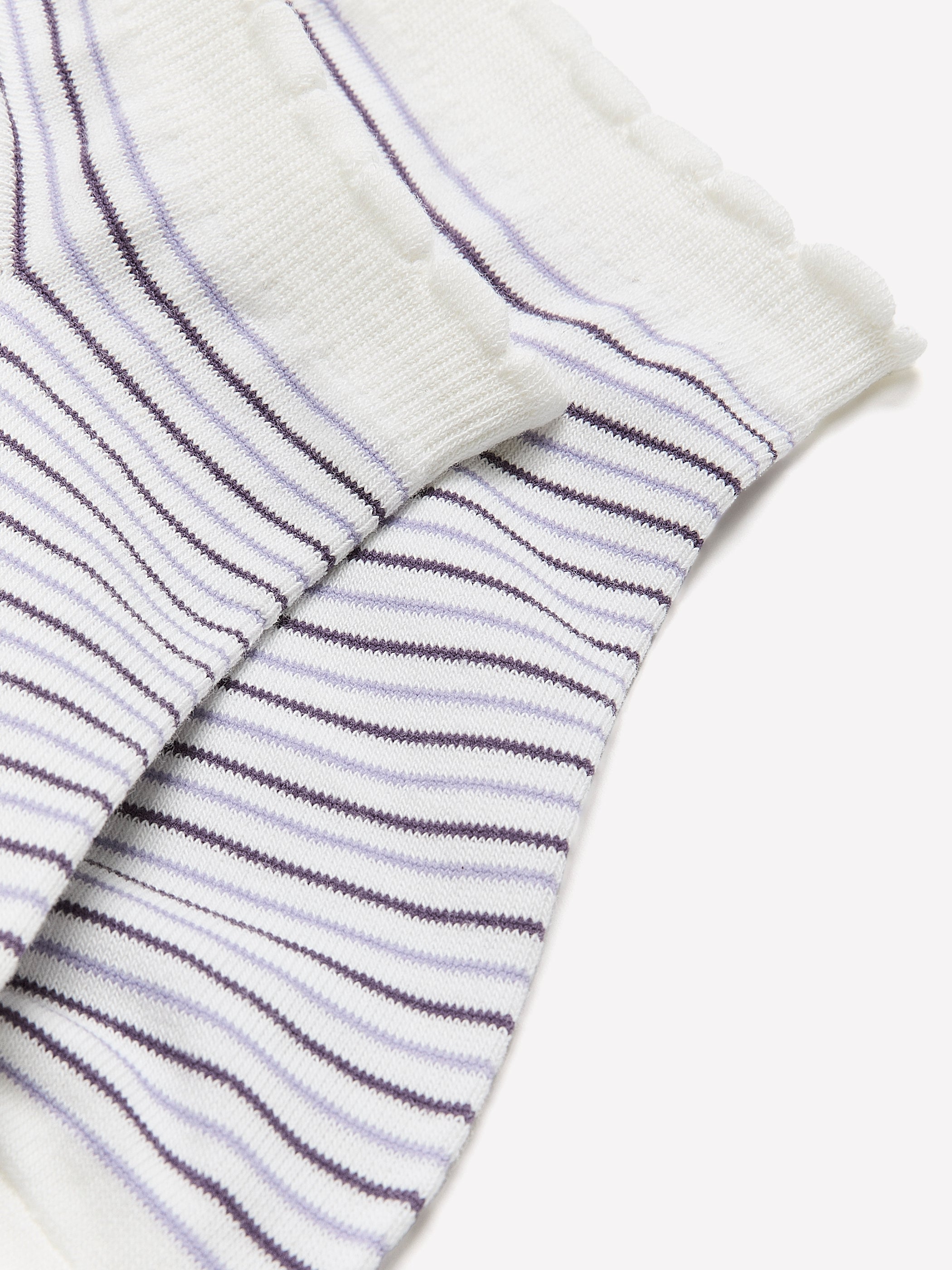 White Striped Ankle Socks with Scalloped Edge