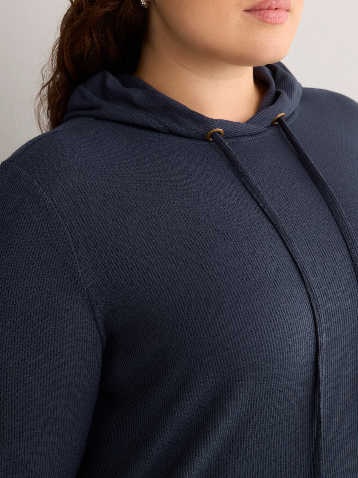 Long Straight Waffle Knit Hoodie
