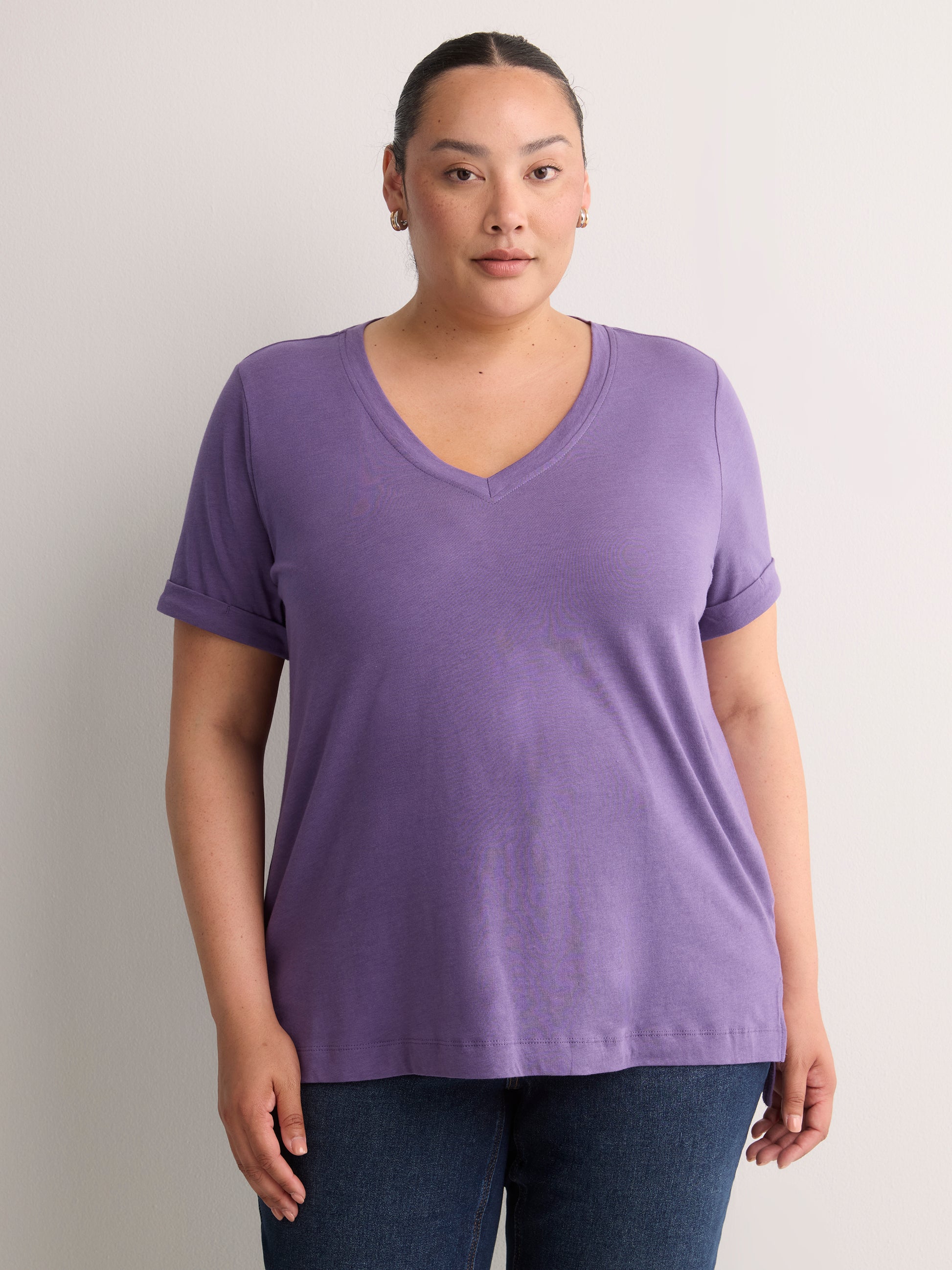 Boyfriend-Fit V-Neck Tee with Slits