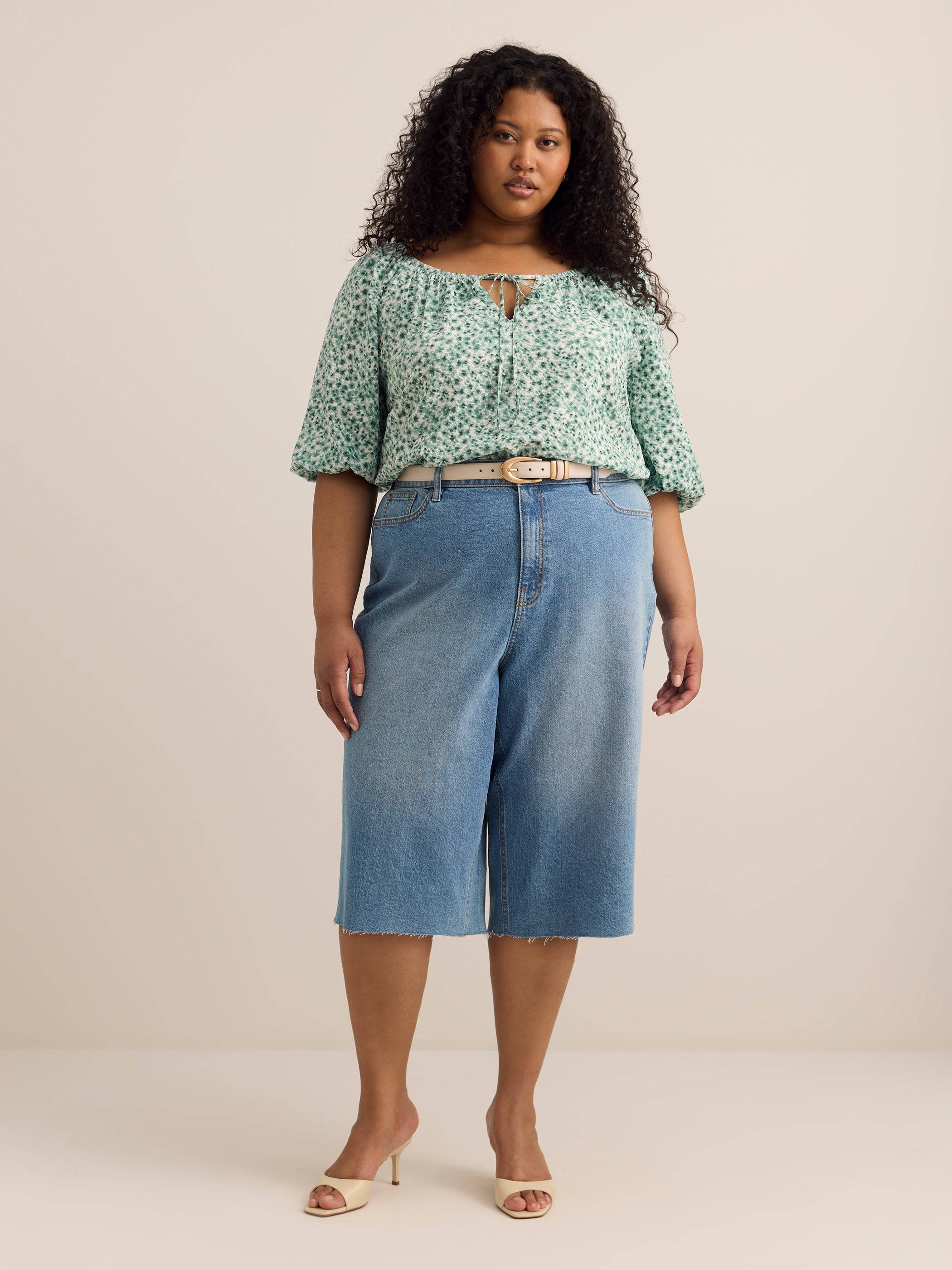 Brand plus size scoop neck slight A-line blouse with shirring